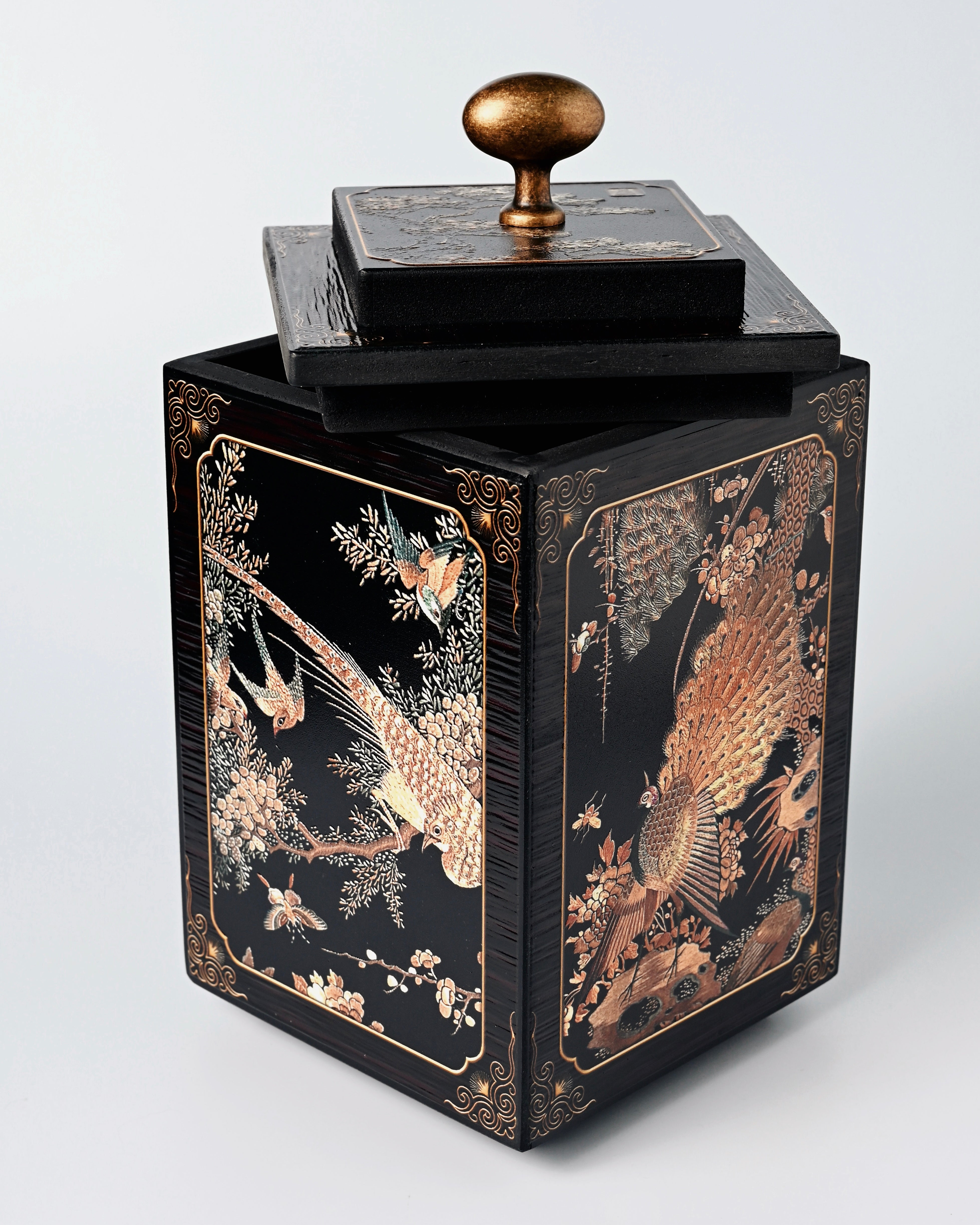 traditional chinese tea caddy – Retro 'Hundred Birds Worshipping Phoenix' Tea Caddy by Kungfuyang
