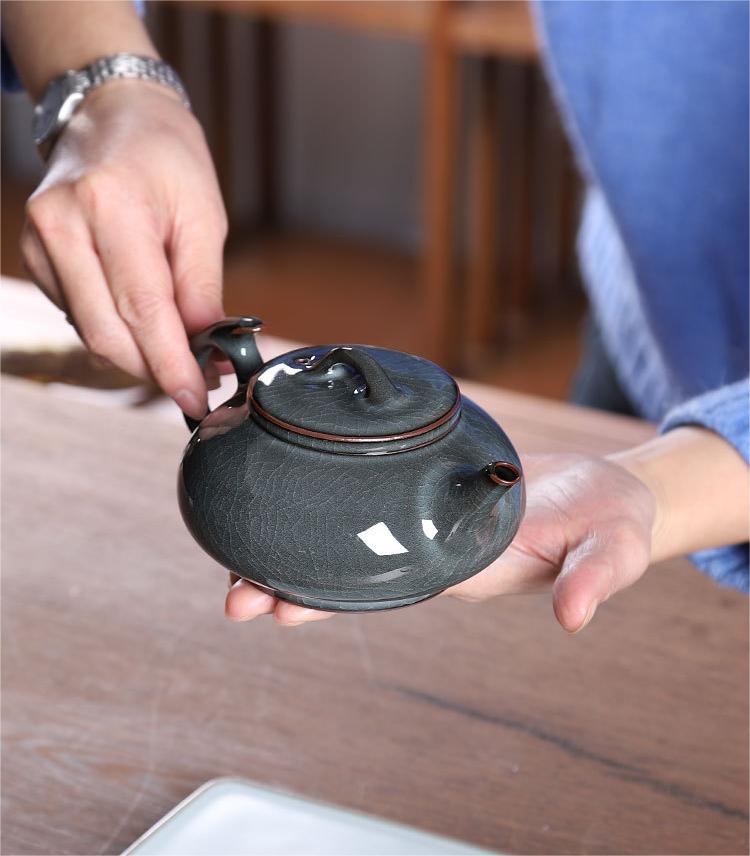 translucent glass like glaze teapot – 3pcs in 1 Handmade Ge kiln Celadon Iron Clay Tea Set by Kungfuyang