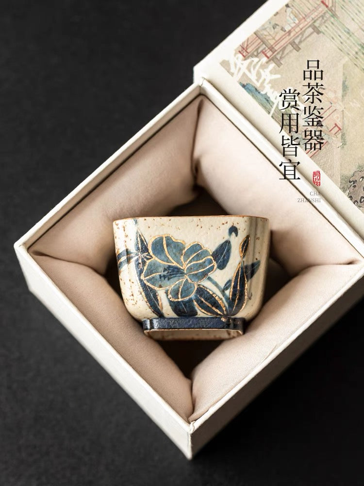 under glaze narcissus hand painted teacup – Old Clay Blue-and-White Volcanic Stone Caramel Glaze Square by Kungfuyang
