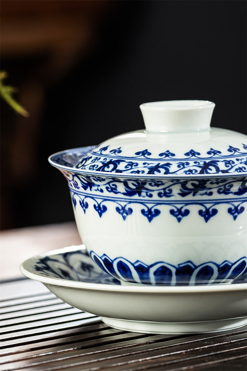 under glaze painted blue and white ceramic – Hand-Painted Jingdezhen Blue and White Ceramic Tea Bowl by Kungfuyang