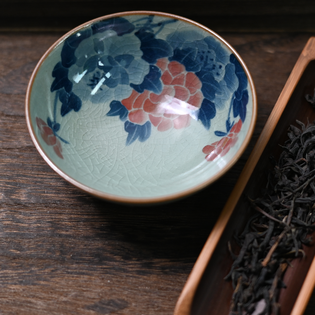 under glaze painted peony pattern teacup – Jingdezhen Wood-Fired Kiln Old Clay Hand-Painted Peony Blue by Kungfuyang