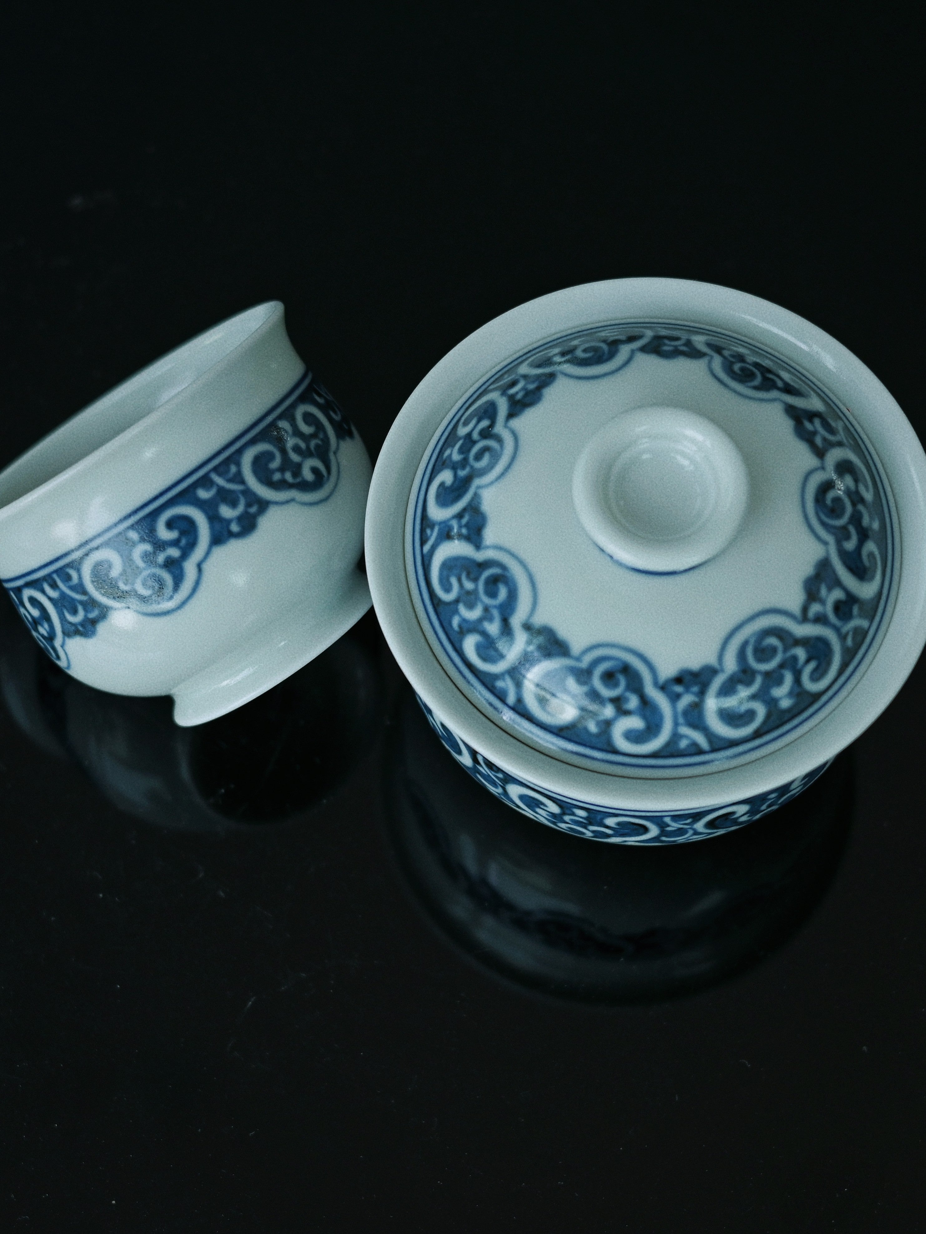 undergalze hand painted blue and white tea – Jingdezhen Imperial Blue-and-White Ruyi Gaiwan Set by Kungfuyang
