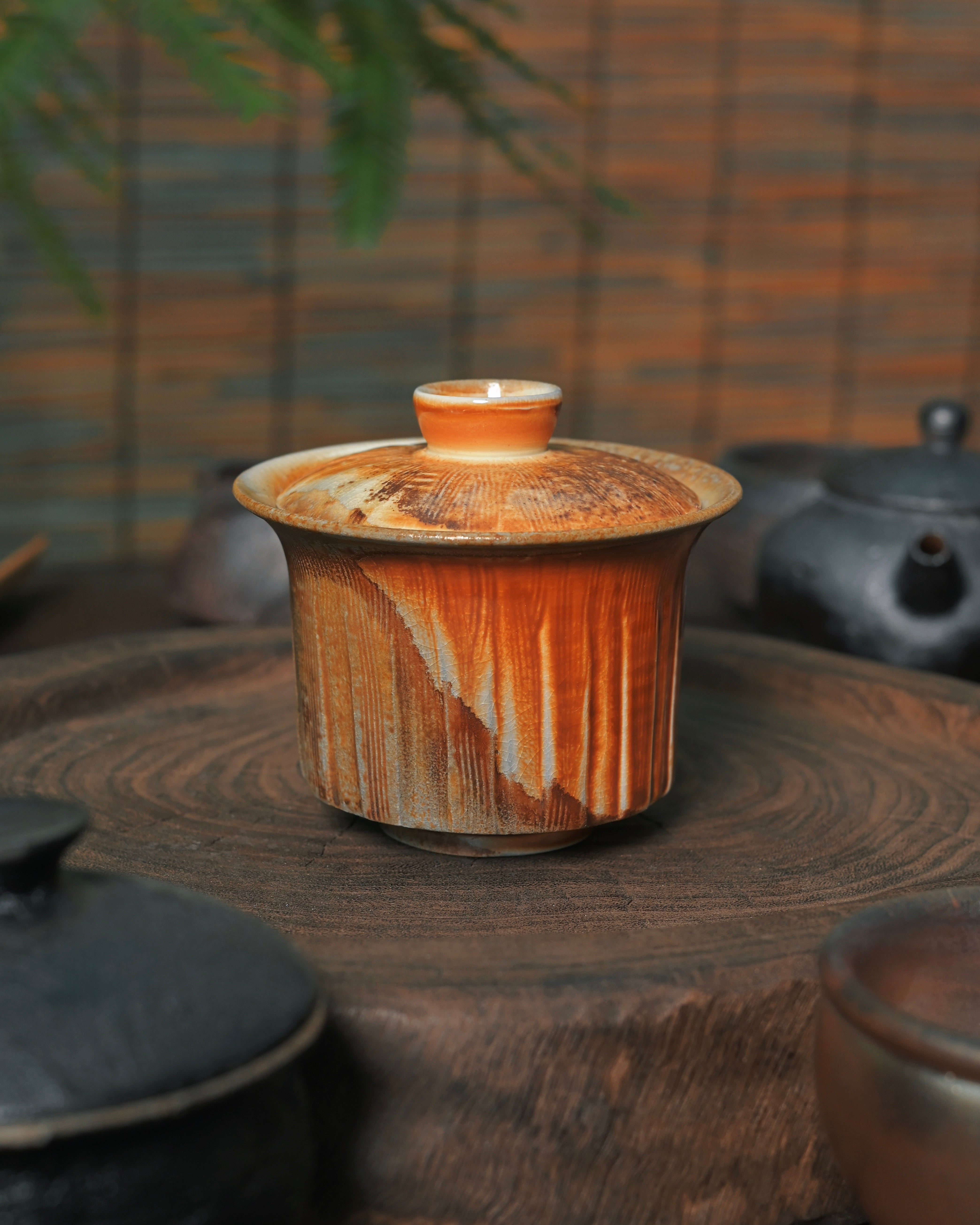 unglazed tea ritual tea bowl – Unique Piece Handmade Wood-Fired Horseshoe-Shaped Lidded Bowl by Kungfuyang
