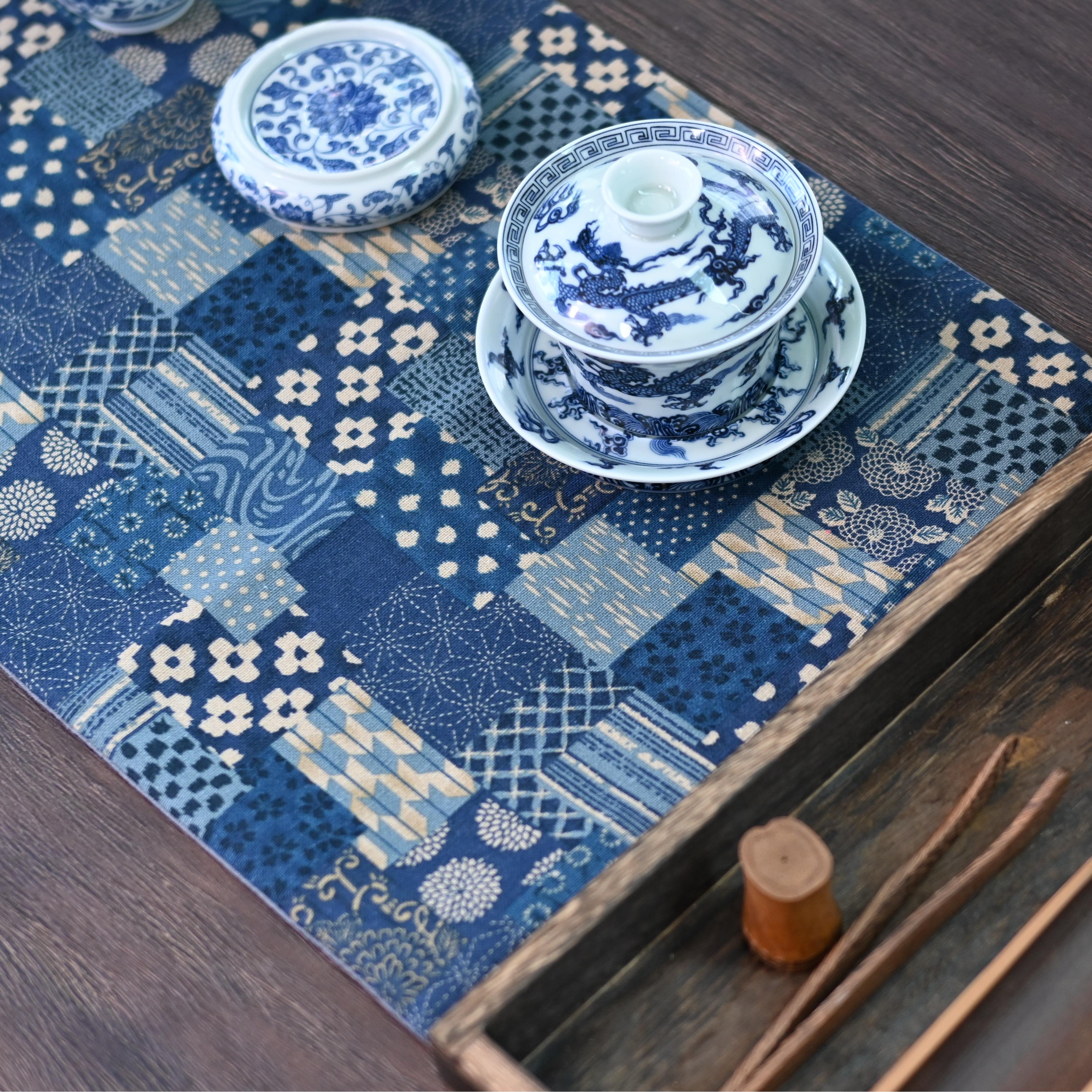 vintage cotton tea mat chaxi – Cotton and Linen Printed Absorbent Retro Tablecloth Teamat by Kungfuyang