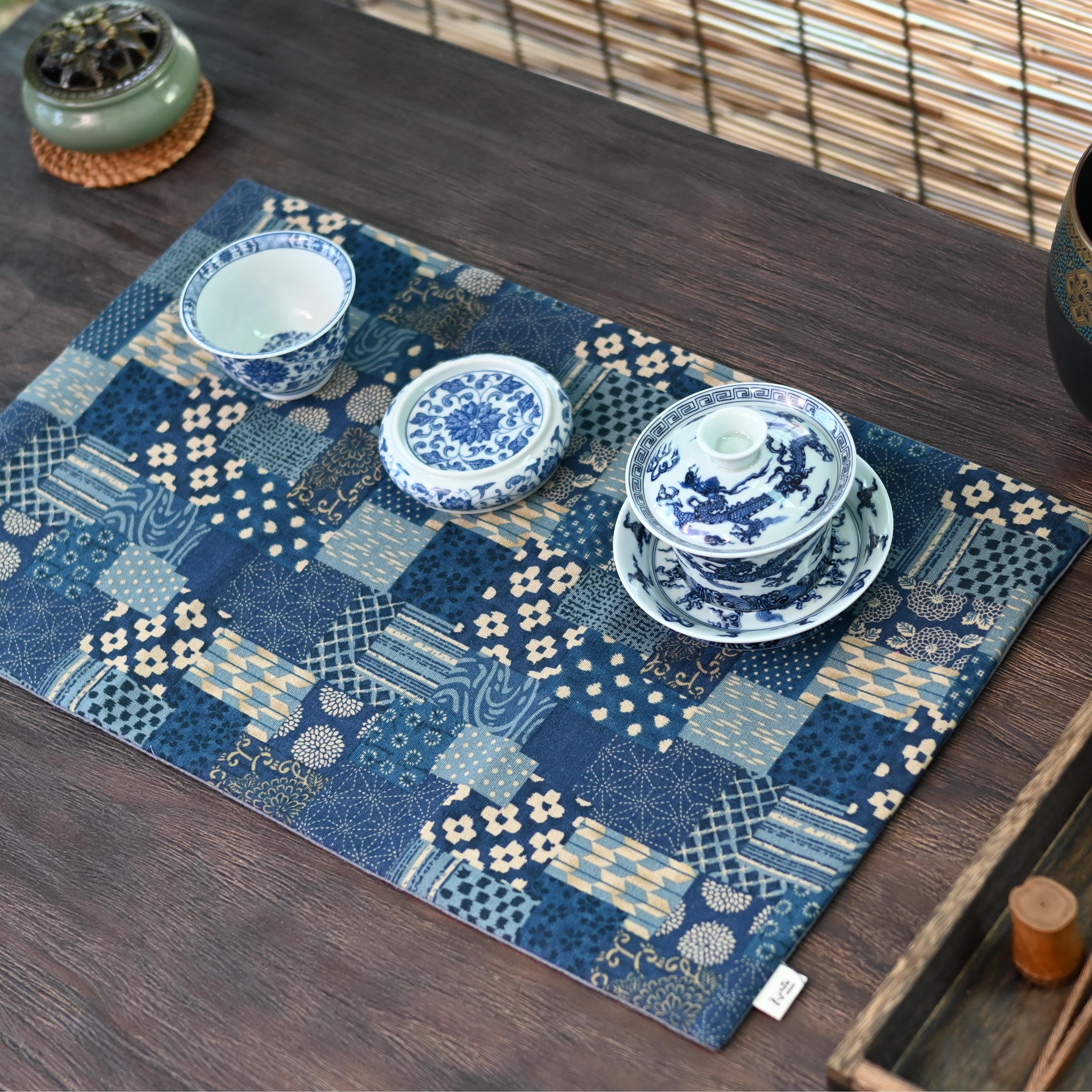 vintage cotton tea table runner – Cotton and Linen Printed Absorbent Retro Tablecloth Teamat by Kungfuyang
