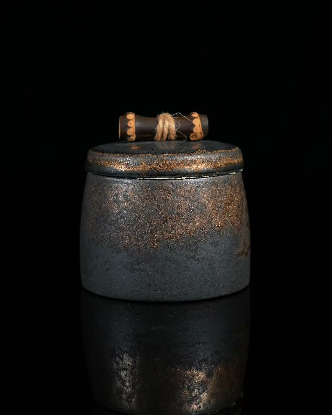 vintage gilded chinese small stoneware tea – Vintage Gilded Chinese Small Stoneware Tea Caddy by Kungfuyang