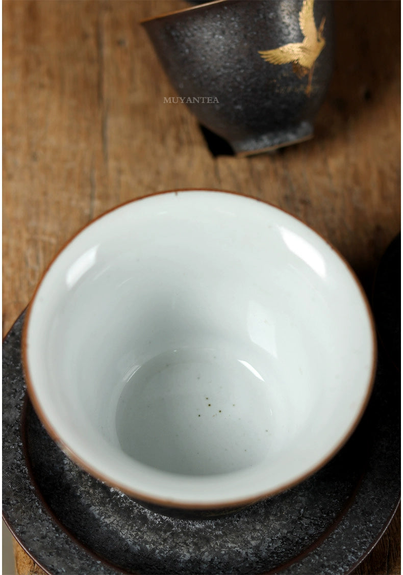 vintage gilded double crane gaiwan – Jingdezhen Handmade Vintage Gilded Double Crane Gaiwan by Kungfuyang