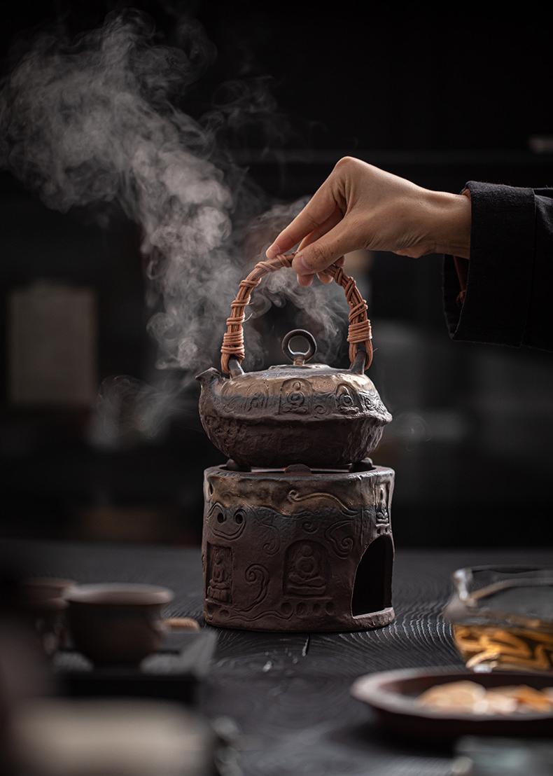vintage japanese rustic tea ware – Wabi-sabi Style Rustic Clay Retro Handle Teapot and Alcohol by Kungfuyang