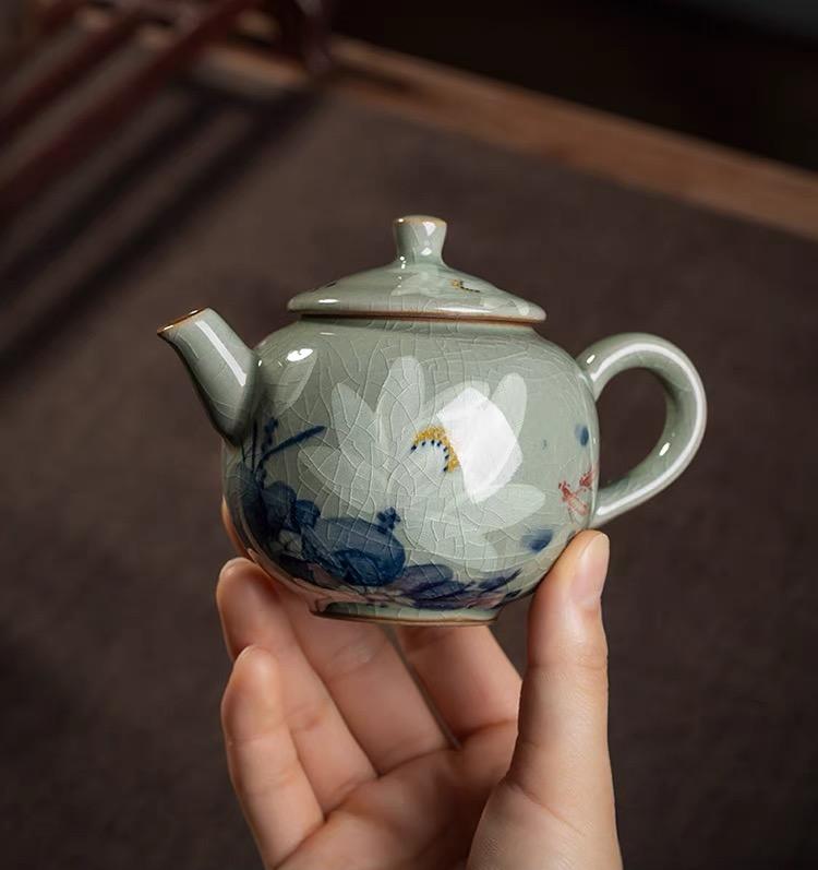 vintage jingdezhen handmade teapot – Jingdezhen Wood-Fired Kiln Old Clay Handmade Lotus Blue and by Kungfuyang