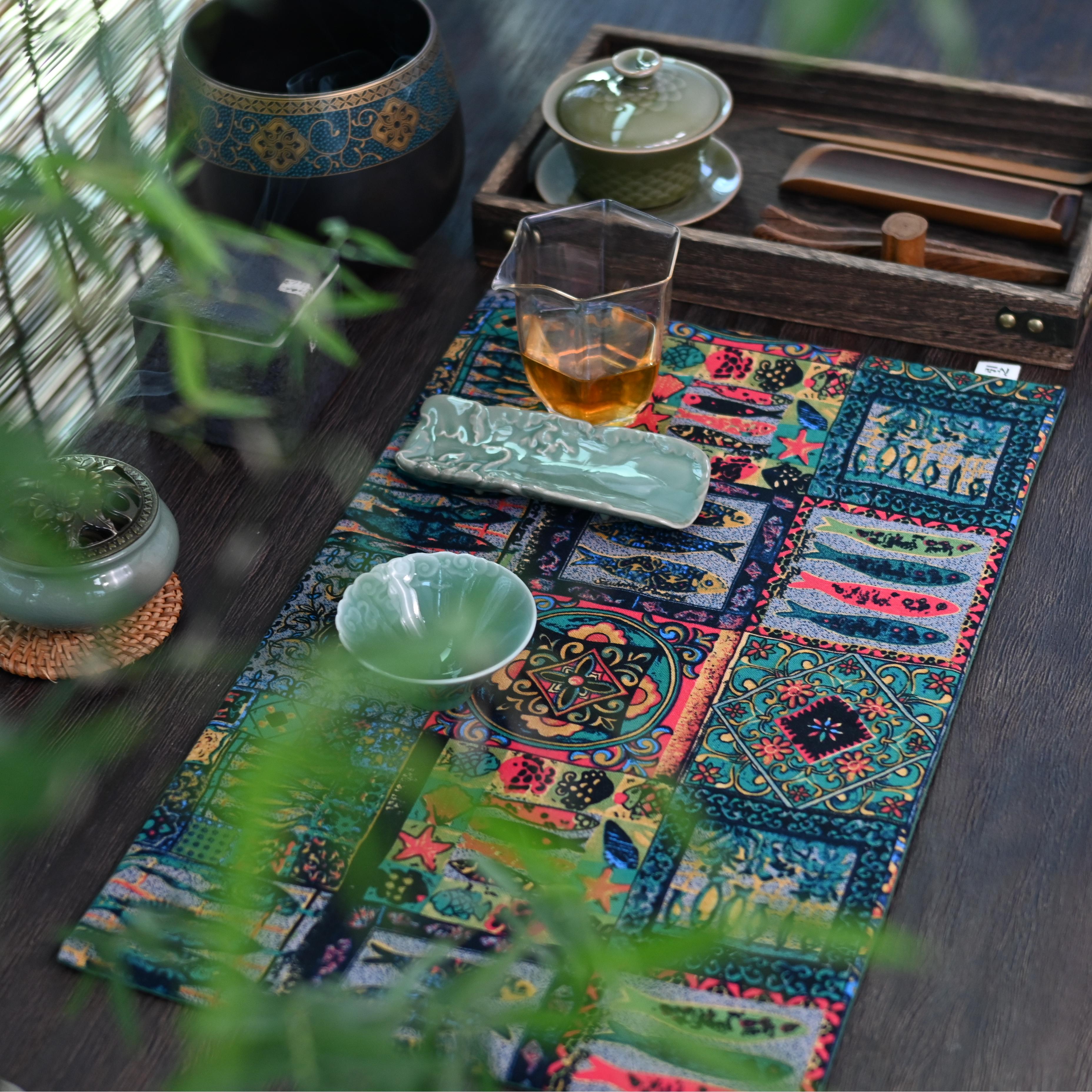 vintage style absorbent pad for tea table – Cotton and Linen Printed Absorbent Retro Tablecloth Teamat by Kungfuyang