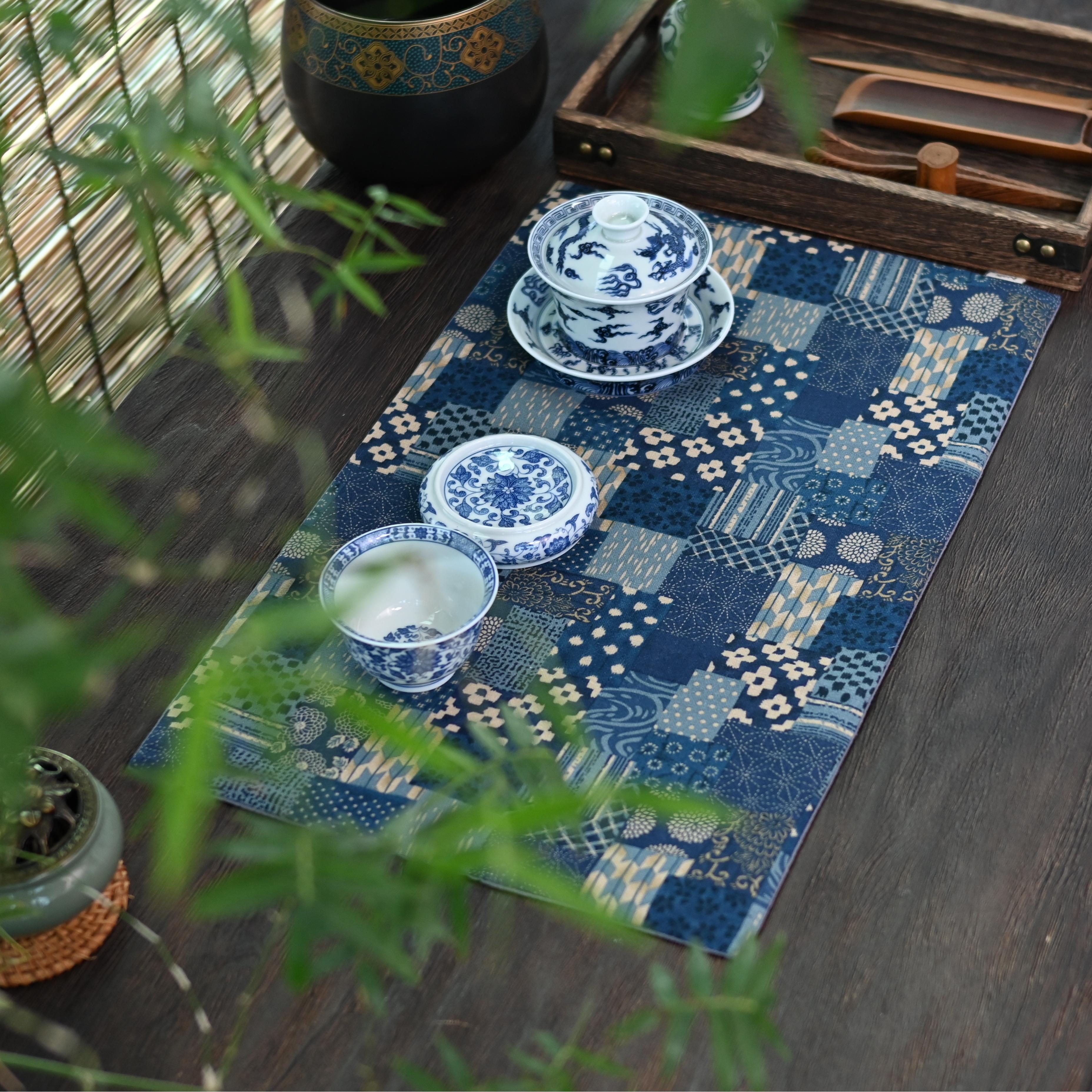vintage style tea cloth chaxi – Cotton and Linen Printed Absorbent Retro Tablecloth Teamat by Kungfuyang