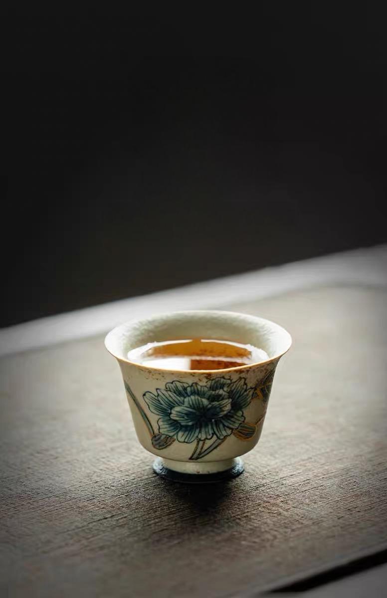 vintage style tea cup – Old Clay Blue-and-White Volcanic Stone Caramel Glaze Teacup by Kungfuyang