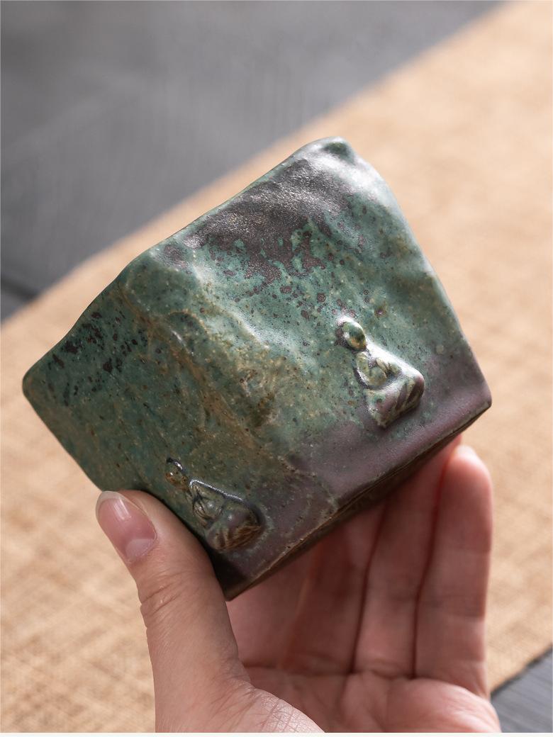 wabi sabi japanese teacup – Handmade Dunhuang Memory Buddha Bronze Glaze Porcelain Teacup by Kungfuyang