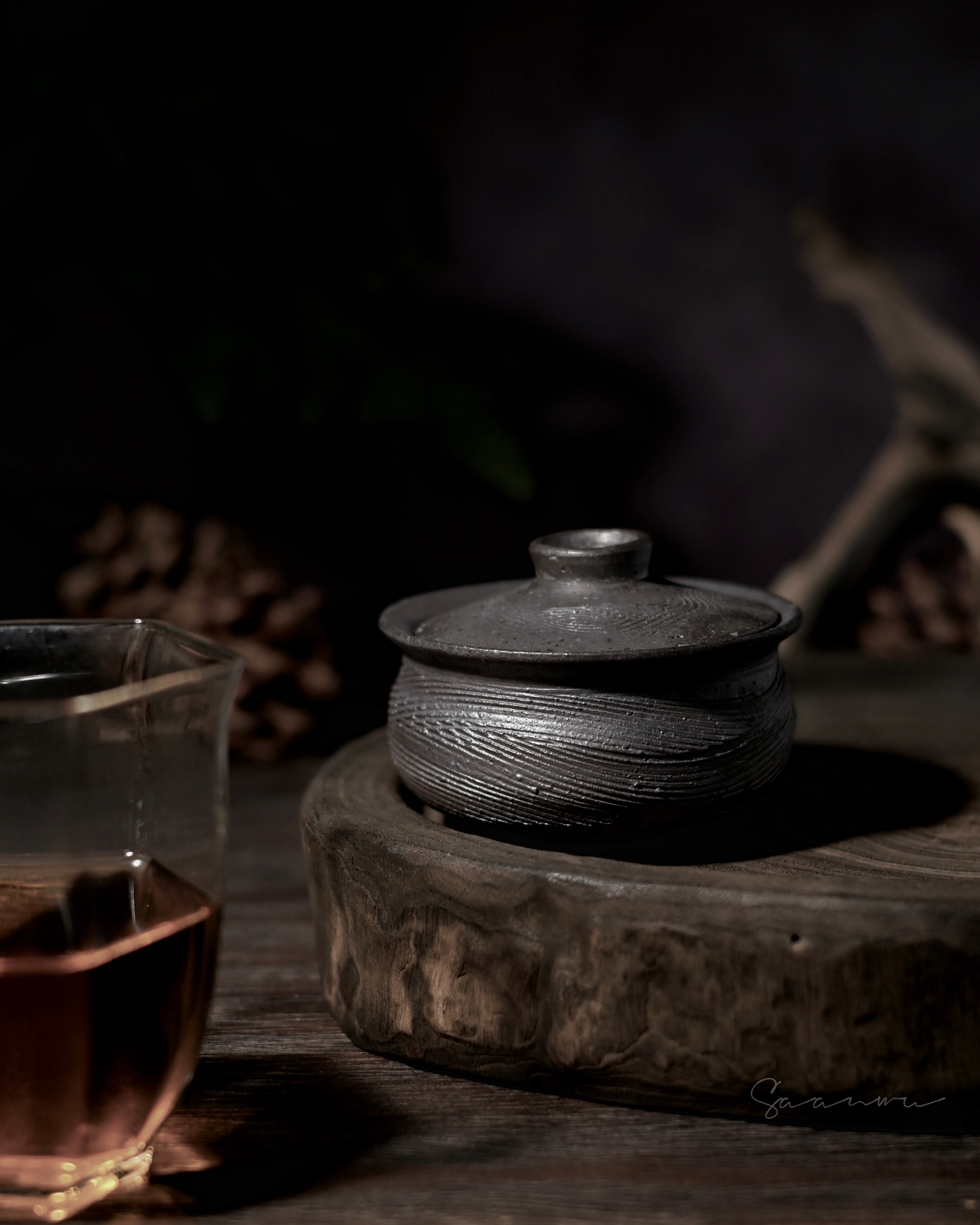 wabi sabi tea ceremony bowl – Unique Piece Wood-Fired Hand-Carved Coarse Clay Gaiwan 120ml by Kungfuyang