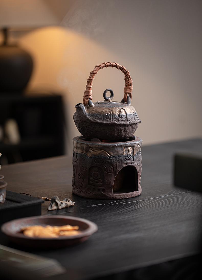 wabi sabi tea ware for chado – Wabi-sabi Style Rustic Clay Retro Handle Teapot and Alcohol by Kungfuyang