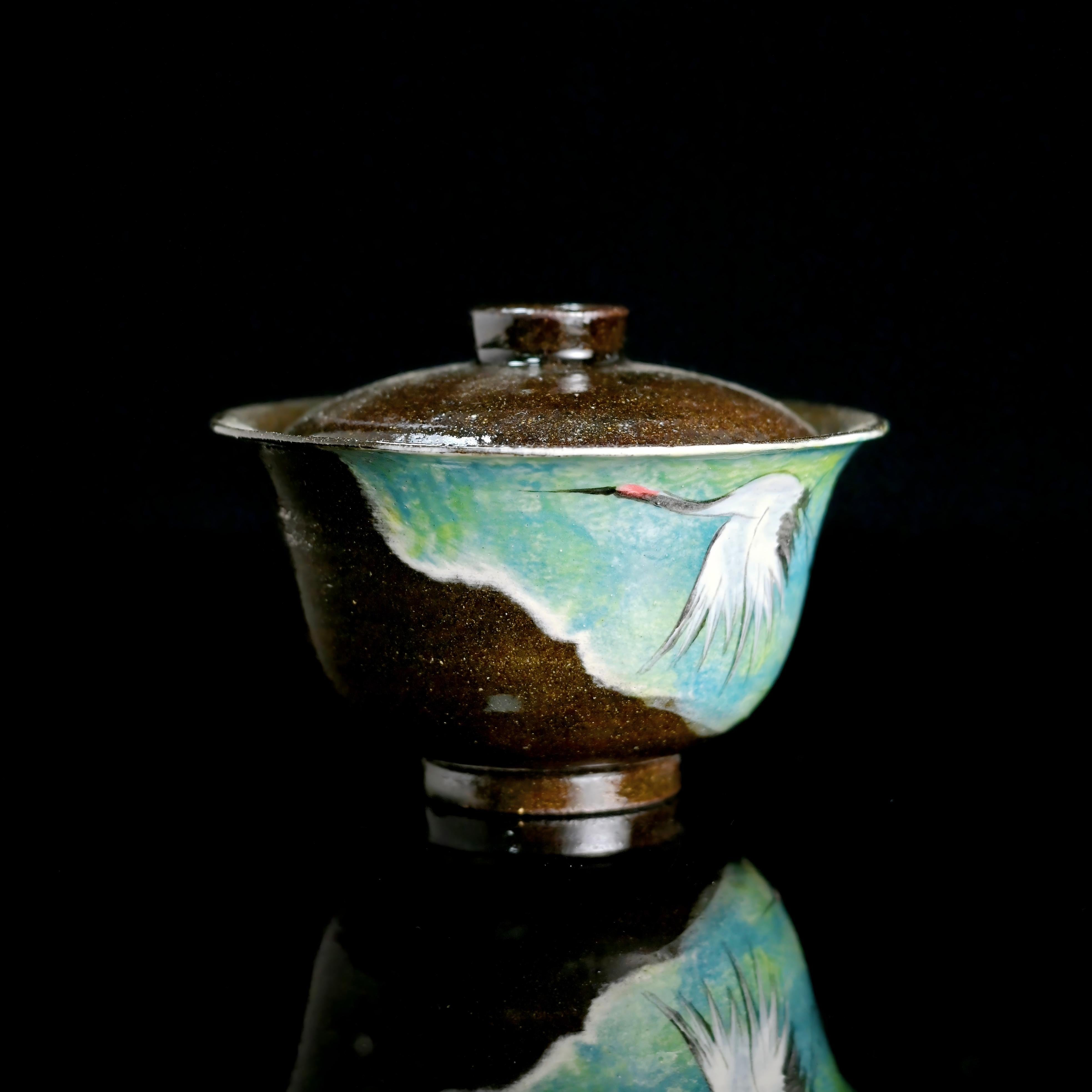wabisabi coarse clay gaiwan – Jingdezhen Hand-Painted Cranes Coarse Clay Gaiwan 120ml by Kungfuyang