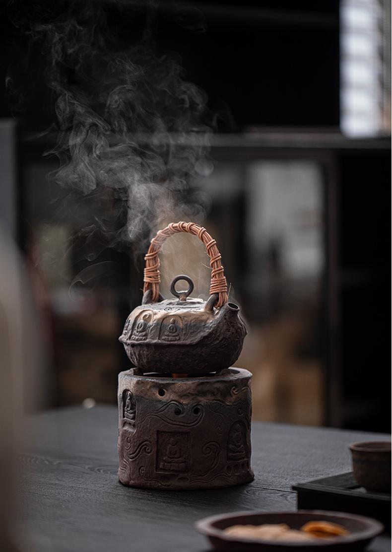 wabisabi design tea set – Wabi-sabi Style Rustic Clay Retro Handle Teapot and Alcohol by Kungfuyang