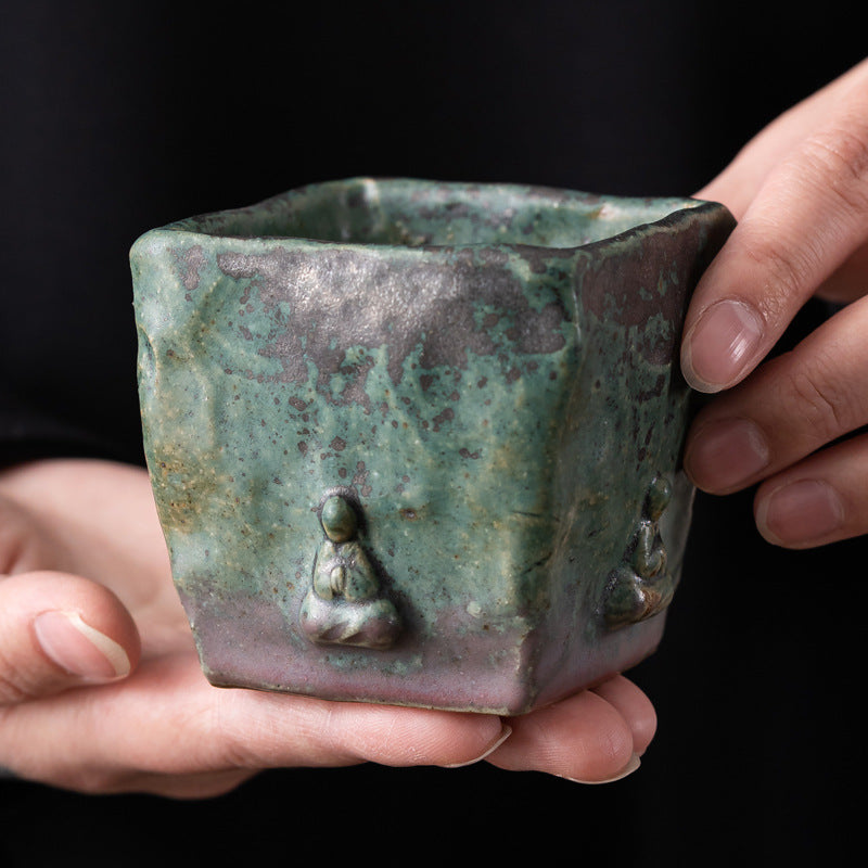 wabisabi design teacup for chado – Handmade Dunhuang Memory Buddha Bronze Glaze Porcelain Teacup by Kungfuyang