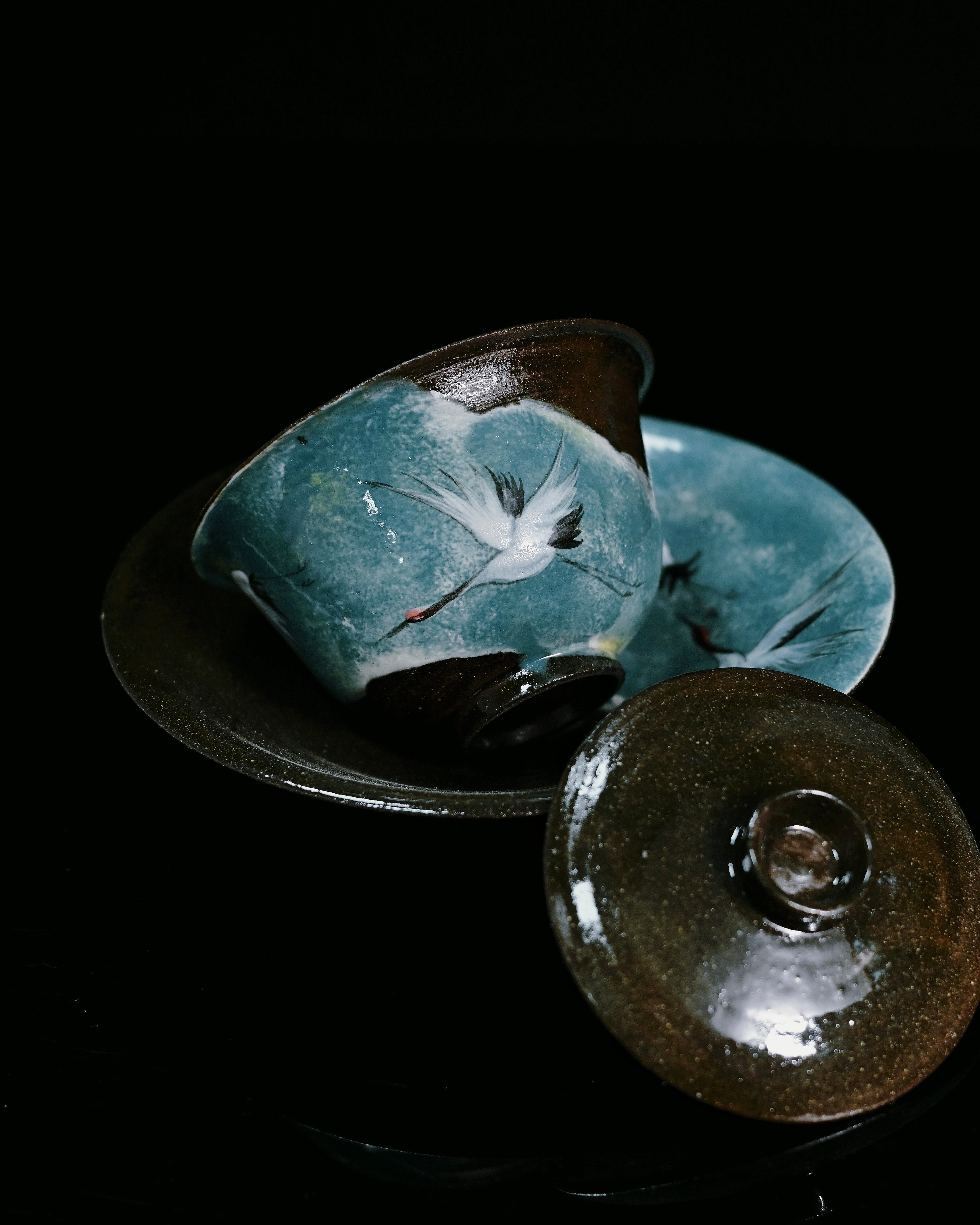 wabisabi rough clay gaiwan – Jingdezhen Hand-Painted Cranes Coarse Clay Gaiwan 120ml by Kungfuyang