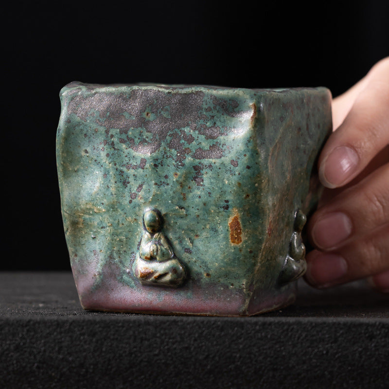 wabisabi zen style japanese teacup – Handmade Dunhuang Memory Buddha Bronze Glaze Porcelain Teacup by Kungfuyang