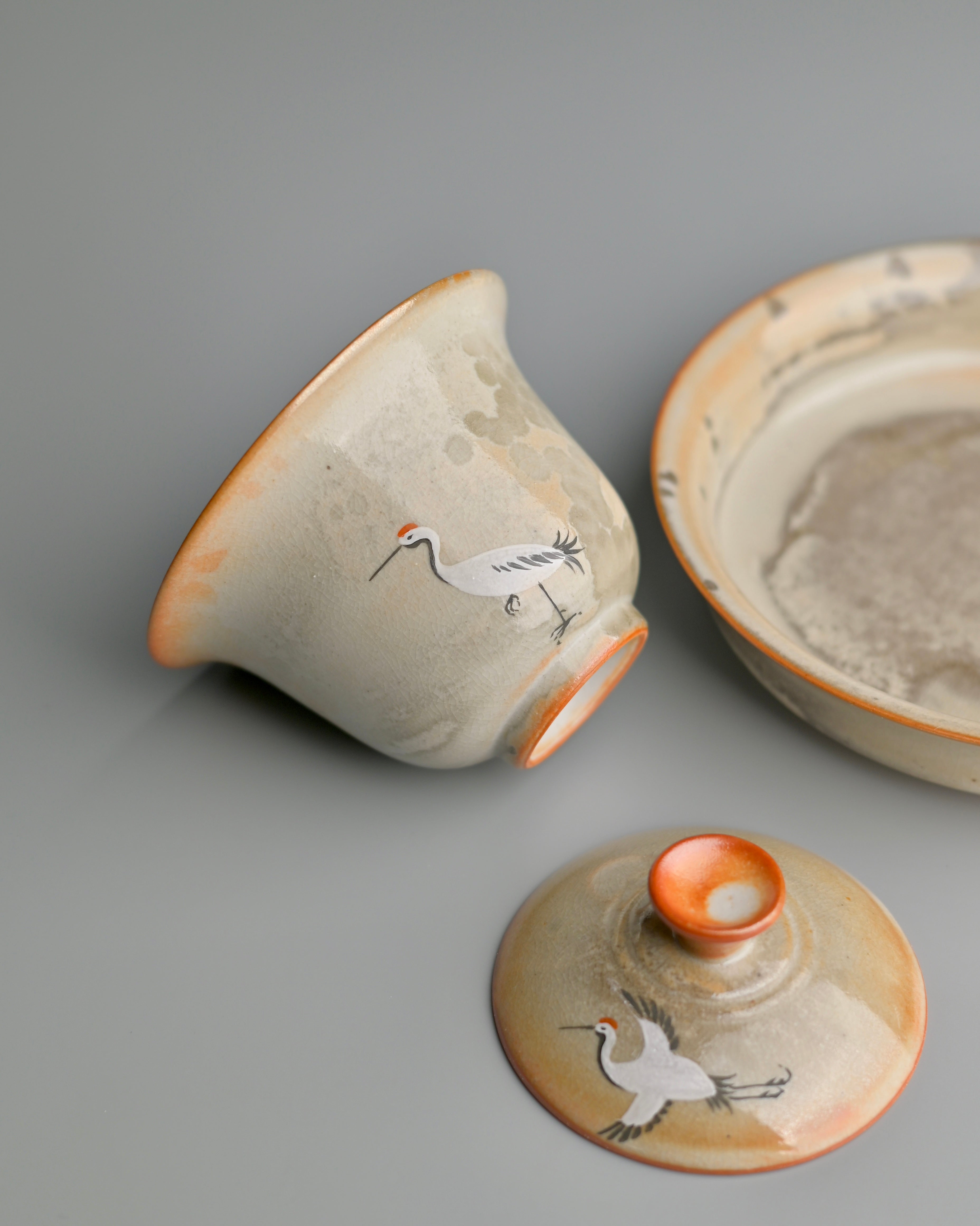 wood fired ash glazed tea set – Jingdezhen Hand-Painted Ink Wash Style Gaiwan Set by Kungfuyang