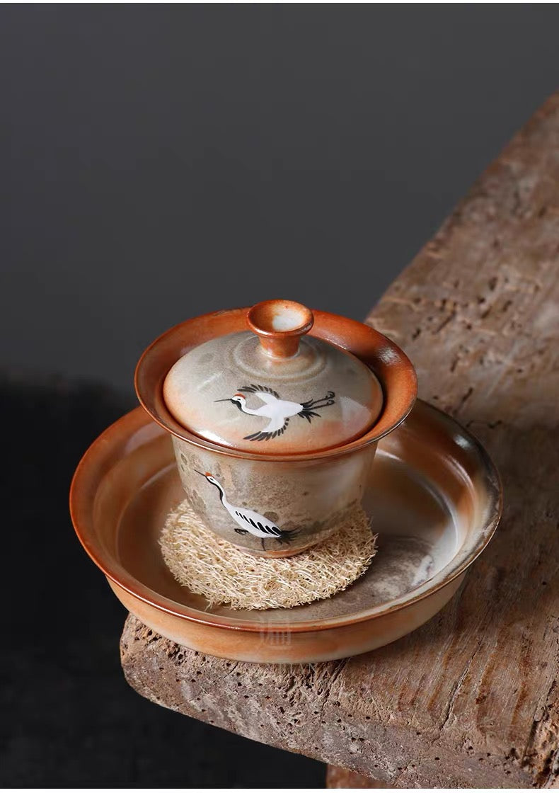 wood fired hand painted ceramic – Jingdezhen Hand-Painted Ink Wash Style Gaiwan Set by Kungfuyang