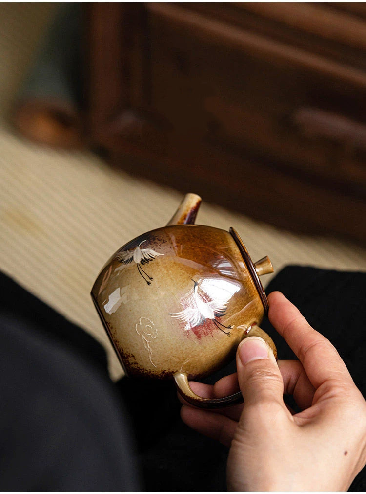 wood fired jingdezhen crane art teapot – Jingdezhen Wood-Fired Hand-Painted Crane Underglaze Dragon-Egg by Kungfuyang