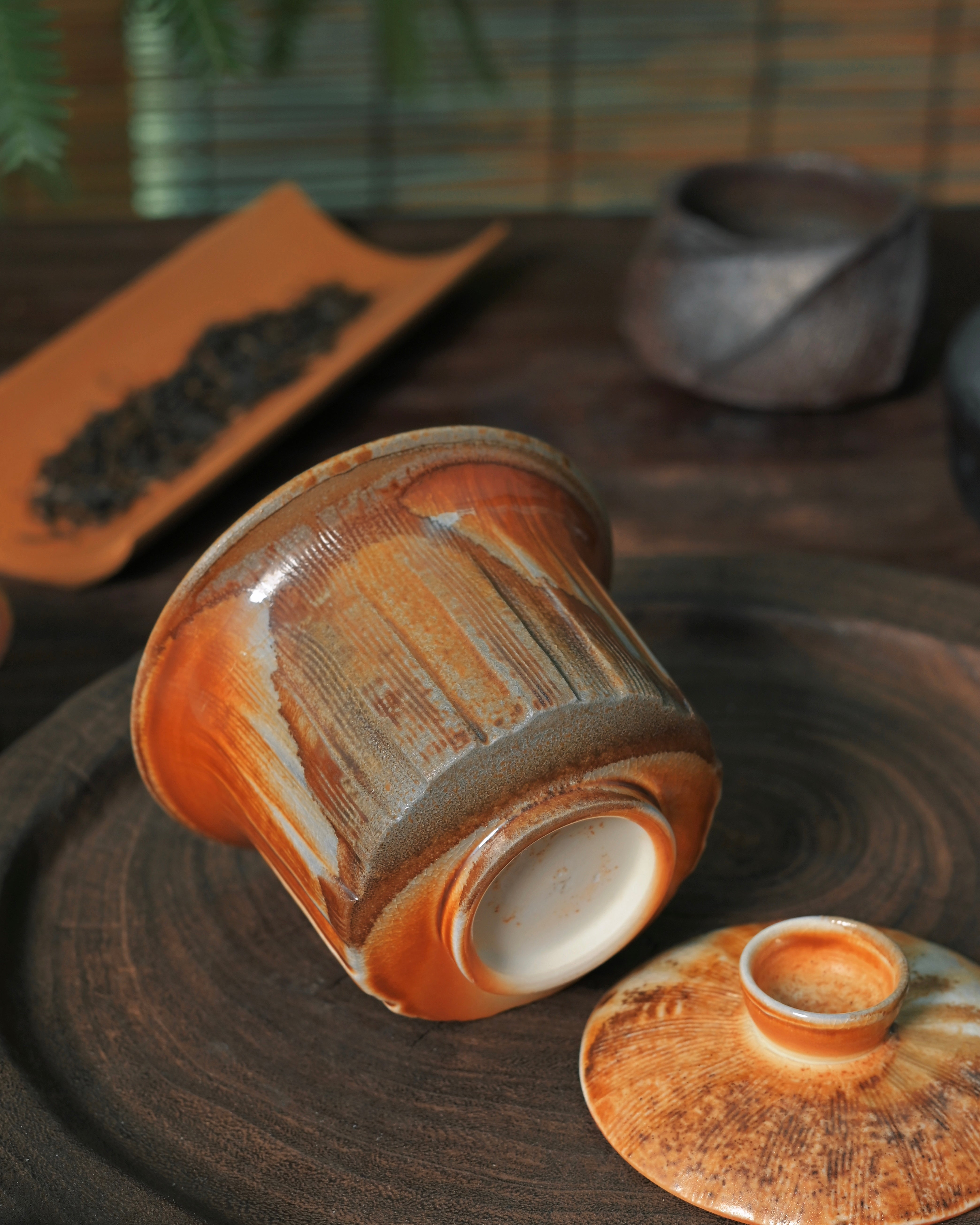 wood fired mid white clay chawan – Unique Piece Handmade Wood-Fired Horseshoe-Shaped Lidded Bowl by Kungfuyang