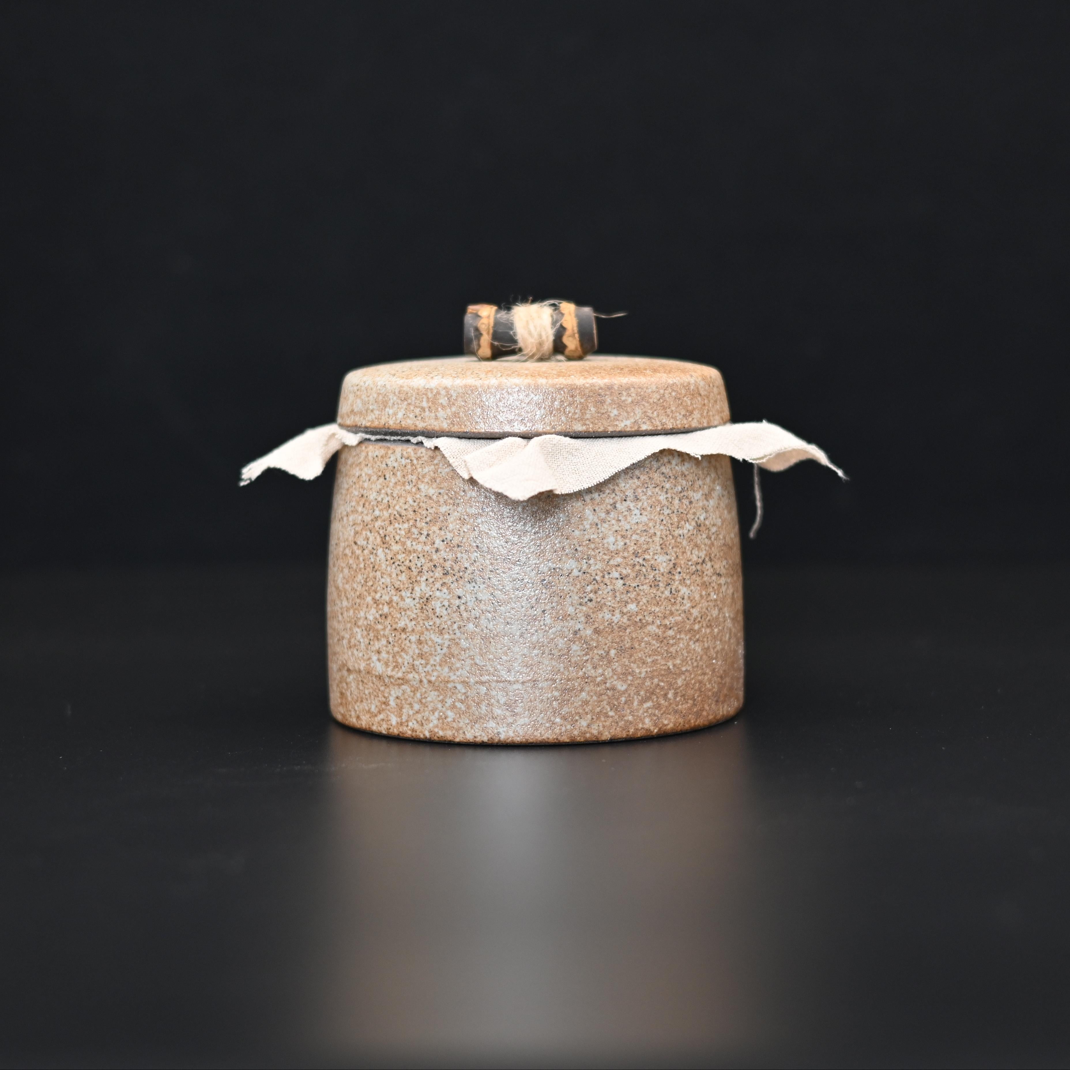 wood fired tea wares – Retro Japanese Style Small Size Coarse PotteryTea Canister by Kungfuyang