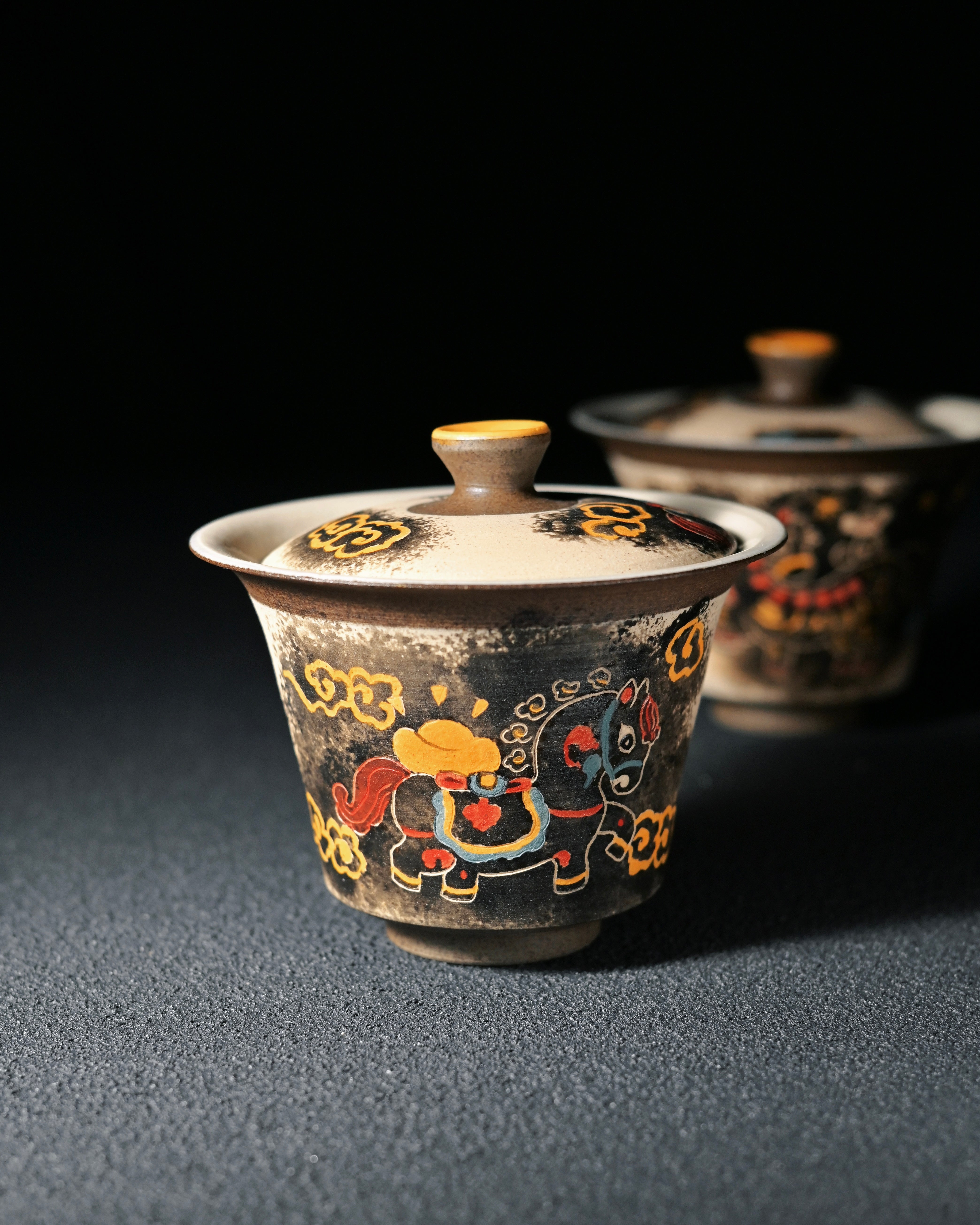 year of horse lidded bowl – Jingdezhen Chinese Ink Wash Style Pony Gaiwan 130ml by Kungfuyang