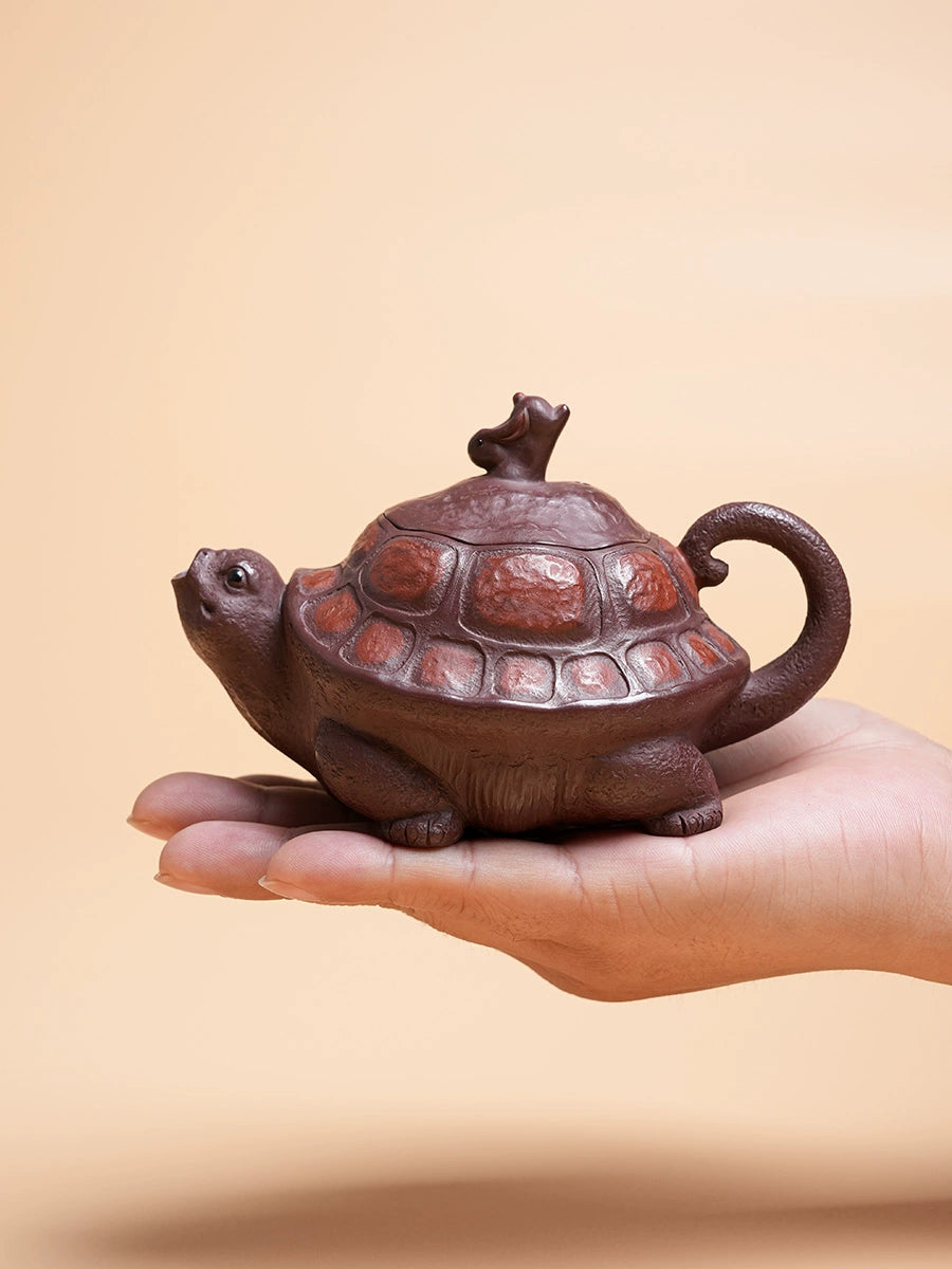 yixing purple clay handmade longevity – Yixing Zisha Handmade “Longevity Turtle” Teapot with Jade by Kungfuyang