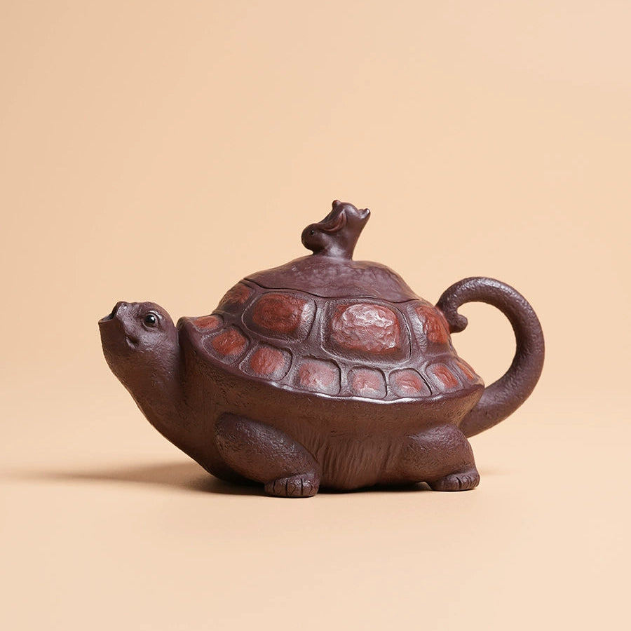 yixing purple handmade longevity turtle – Yixing Zisha Handmade “Longevity Turtle” Teapot with Jade by Kungfuyang