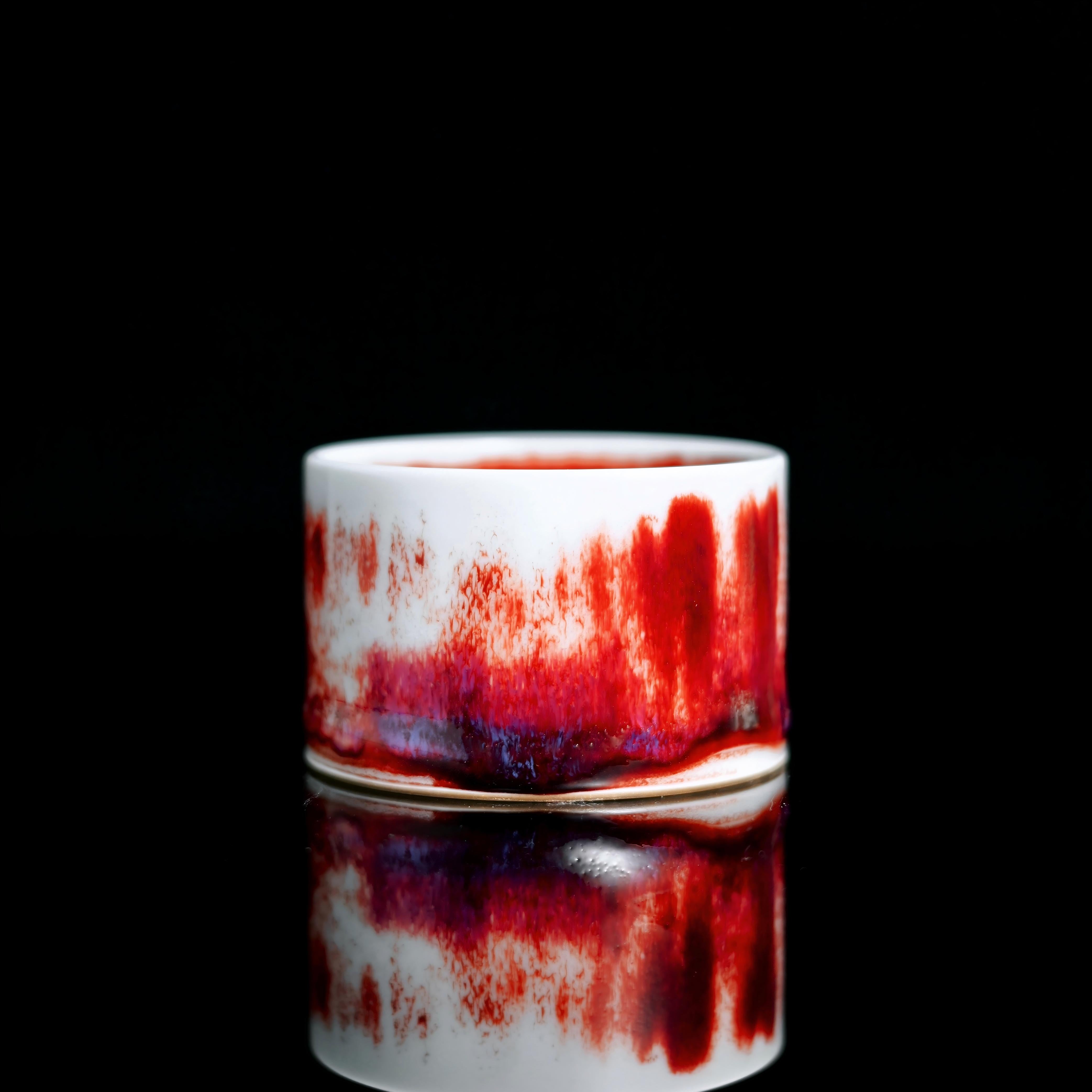 yuzhou jun ceramic craft – Jun Ware Vermillion Thumb-Ring Cup 80ml by Kungfuyang
