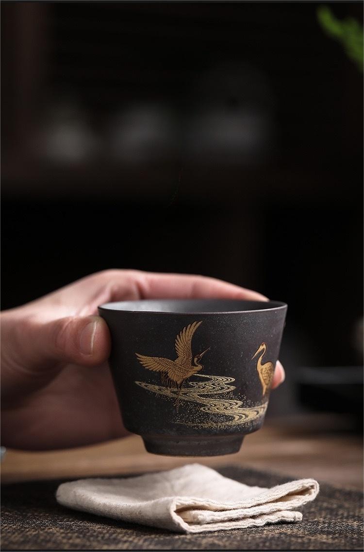 zen style cranes pattern ceramic teacup – Jingdezhen Handcrafted Vintage Ceramic Teacup with by Kungfuyang