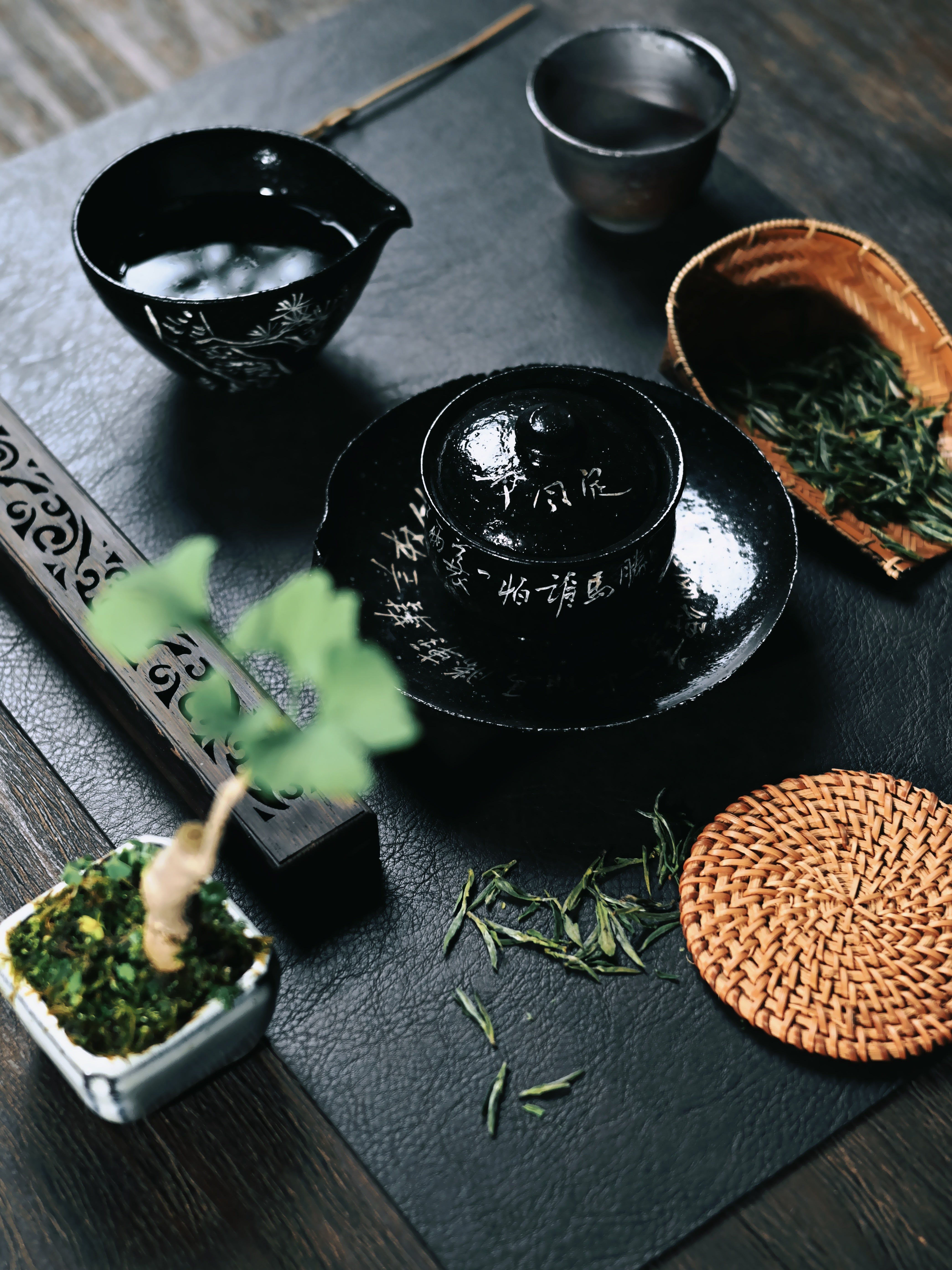 zen style hand painted silver glaze – Wabi-Sabi Black Glaze Handmade Calligraphy Gaiwan Set by Kungfuyang