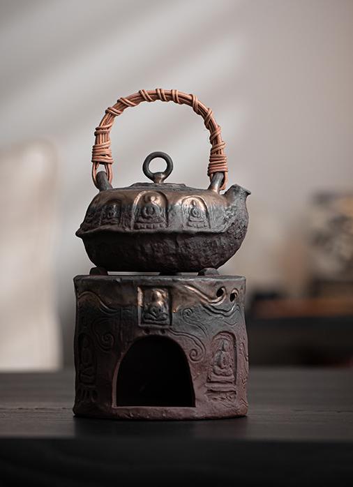 zen style tea set – Wabi-sabi Style Rustic Clay Retro Handle Teapot and Alcohol by Kungfuyang