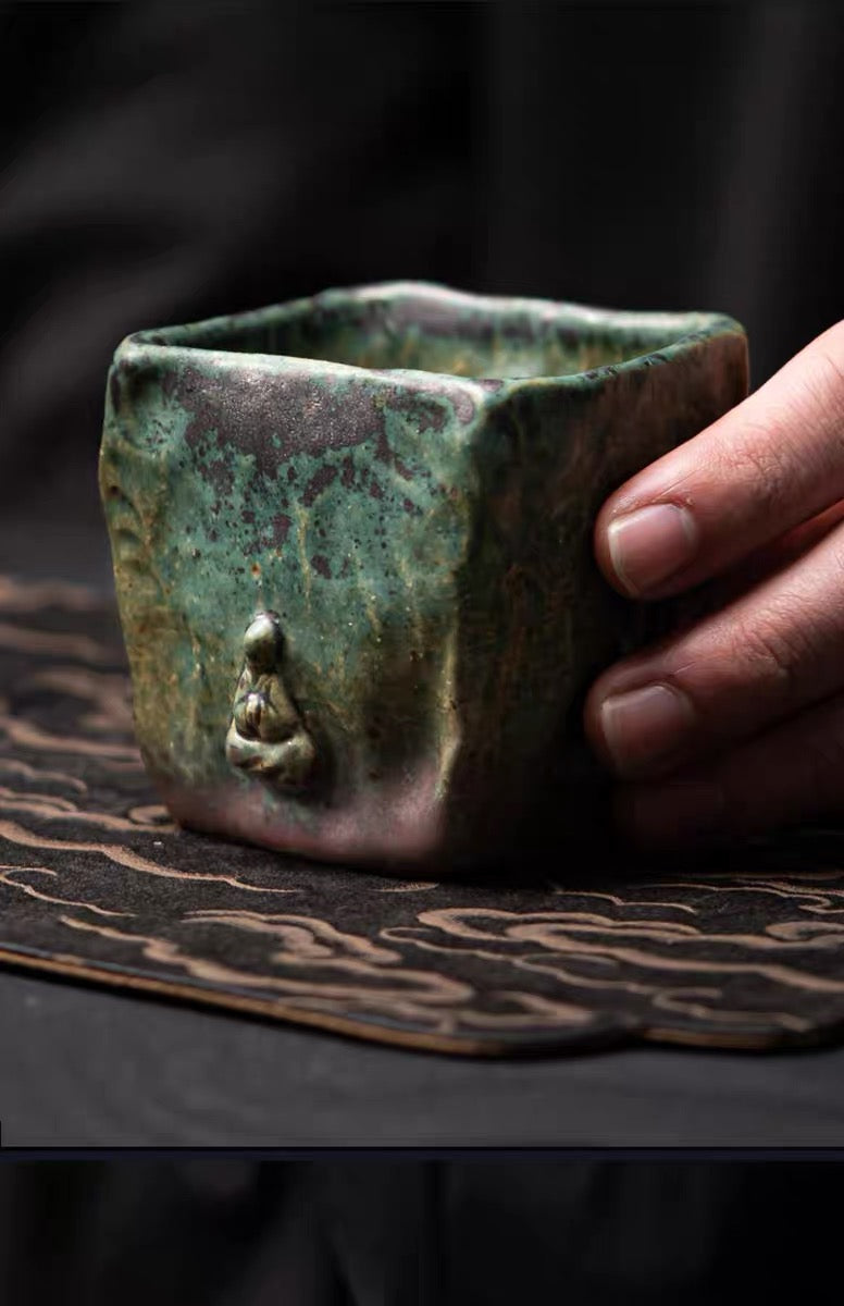 zen style teacup – Handmade Dunhuang Memory Buddha Bronze Glaze Porcelain Teacup by Kungfuyang