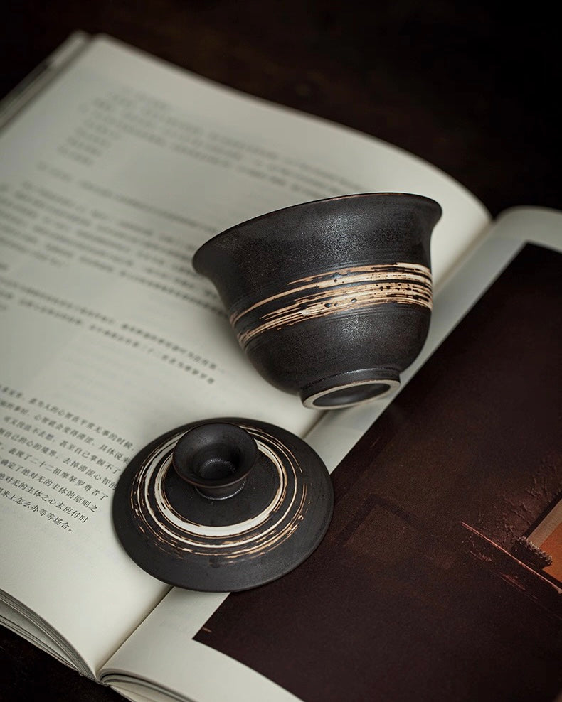 zen tea ceremony gaiwan – Wabi-Sabi Handmade Black Clay Slipware Gaiwan by Kungfuyang