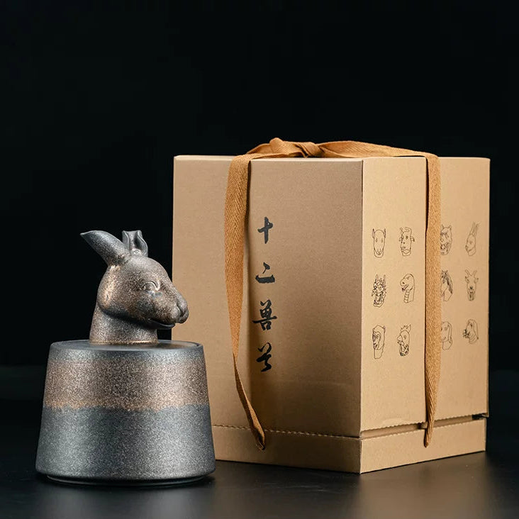 zodiac figure lid tea canister 1000ml – Zodiac Animal Head Rustic Tea Canister 1000ml by Kungfuyang