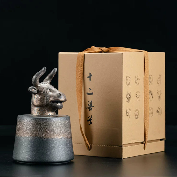 zodiac symbol tea canister 1000ml – Zodiac Animal Head Rustic Tea Canister 1000ml by Kungfuyang