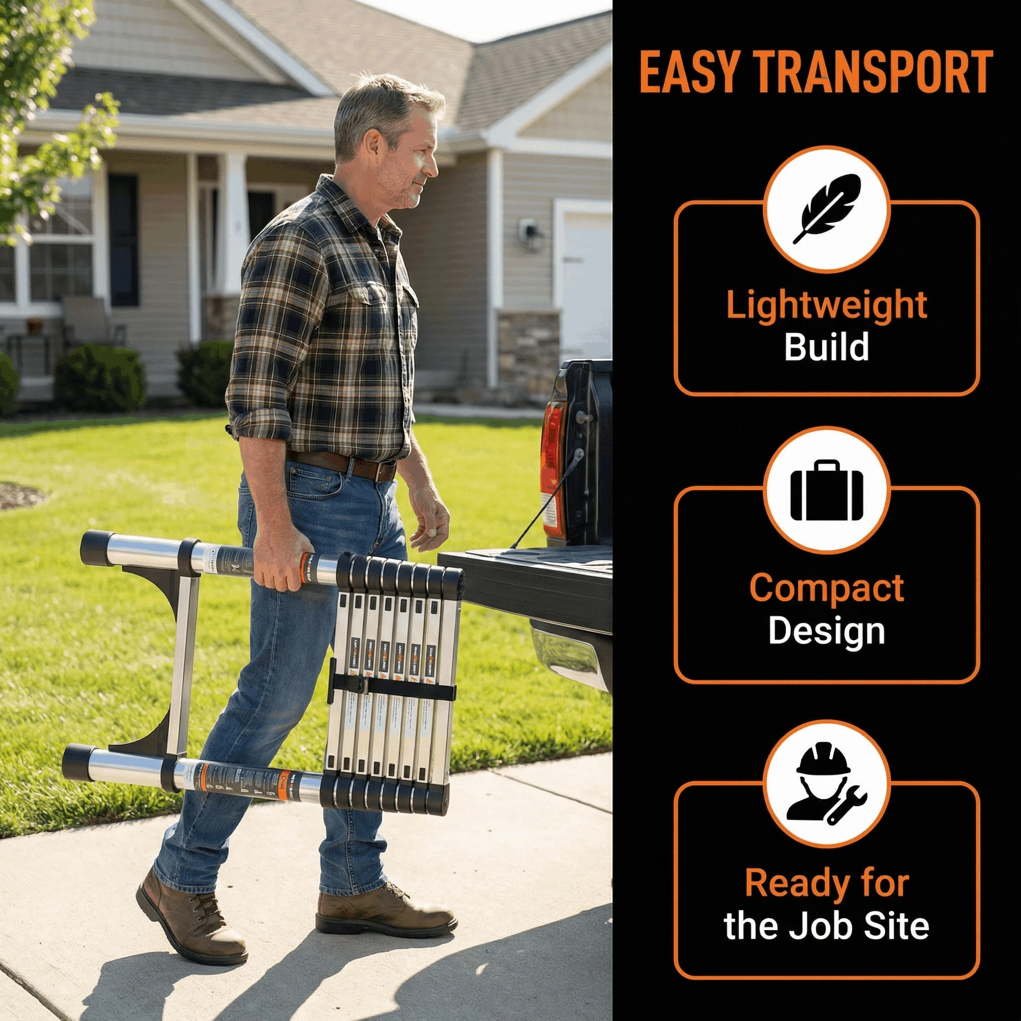 Telescoping Ladder, 10.5ft Stainless Steel Lightweight Extension Ladder, Multi-Button Retraction Collapsible Ladders, 330LBS Capacity & Non-Slip Feet, Portable 8-Step Ladders For Home, RV, Loft - Telescoping Ladder - View 6
