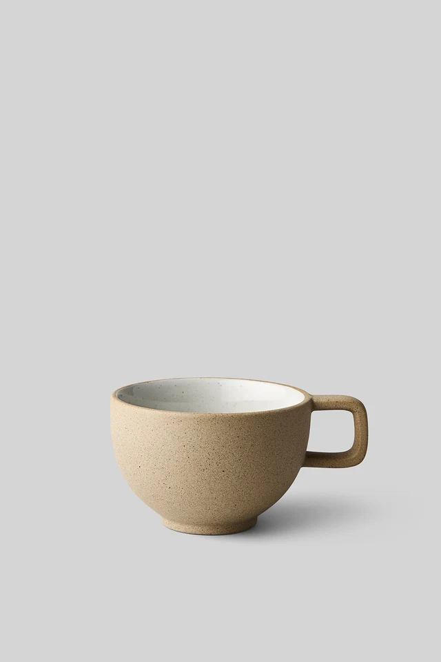 TASSE À CAFÉ EN ARGILE, LOT DE 2, ÉMAIL GRIS CLAIR