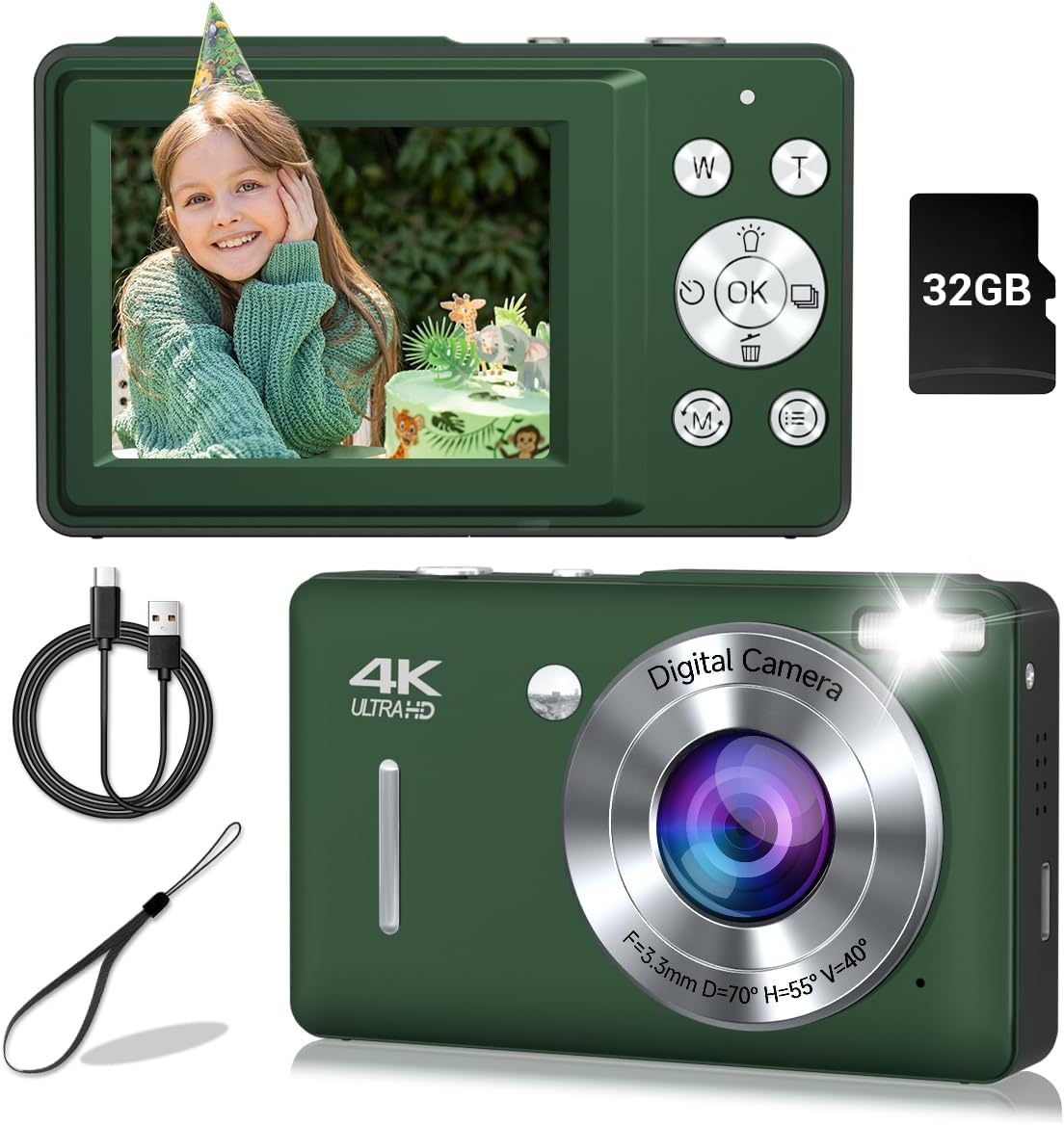 FHD 1080P 44MP Digital Camera, 16X Zoom, Face Detect, Smile Capture, Anti Shake, Compact Camera Gift for Teens Boys Girls
