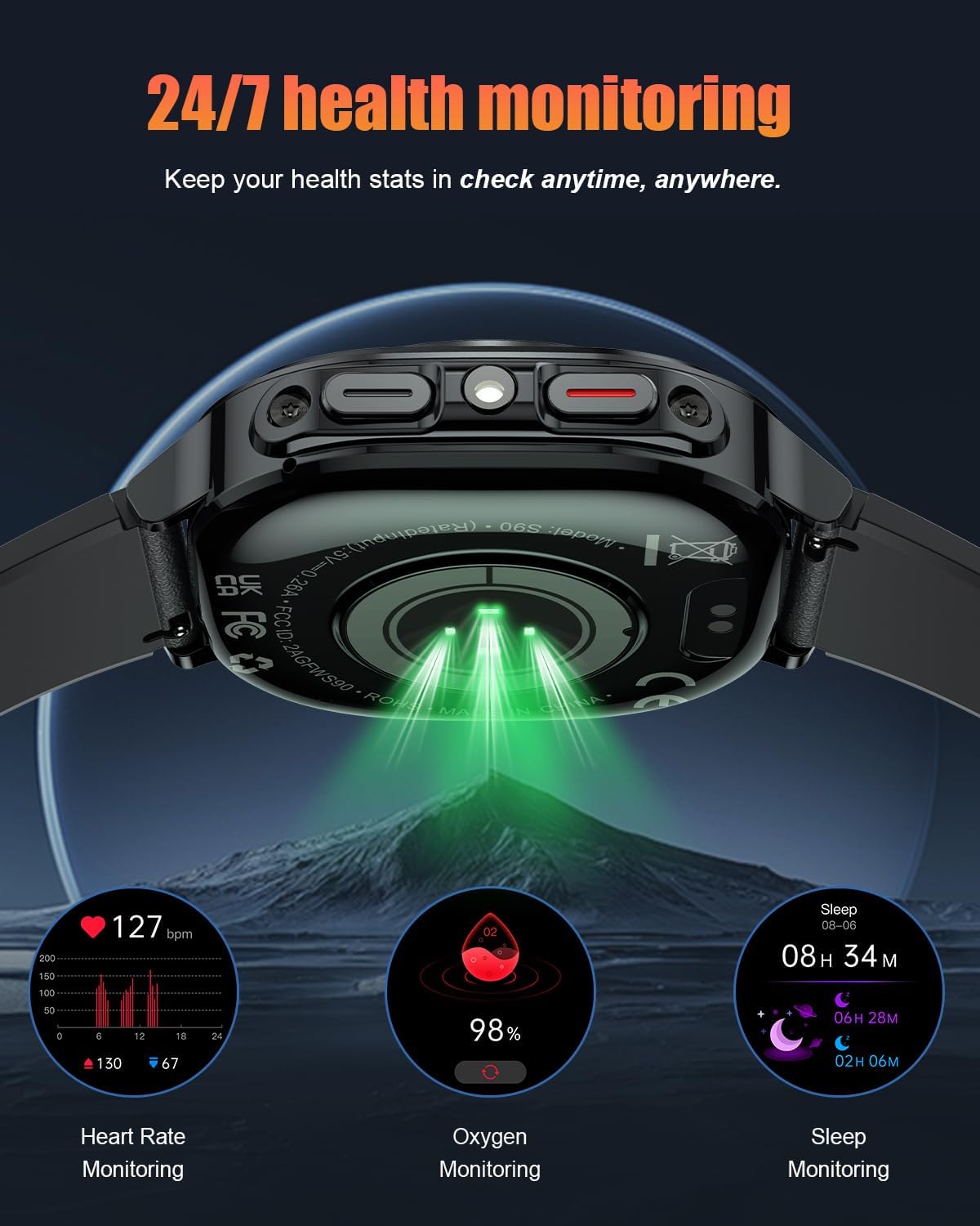 1.39" HD Military Men Smart Watch, Bluetooth Calling, IP68 Waterproof, 30 Days Battery, 114+ Sport Modes, Heart Rate Sleep Tracker for Android iOS
