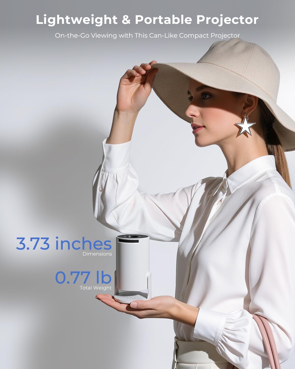 Mini Portable Projector, 4K 1080P Supported, WiFi Bluetooth Built-in Apps, 180° Rotation Auto Keystone, Movie Projector for HDMI USB Smartphone