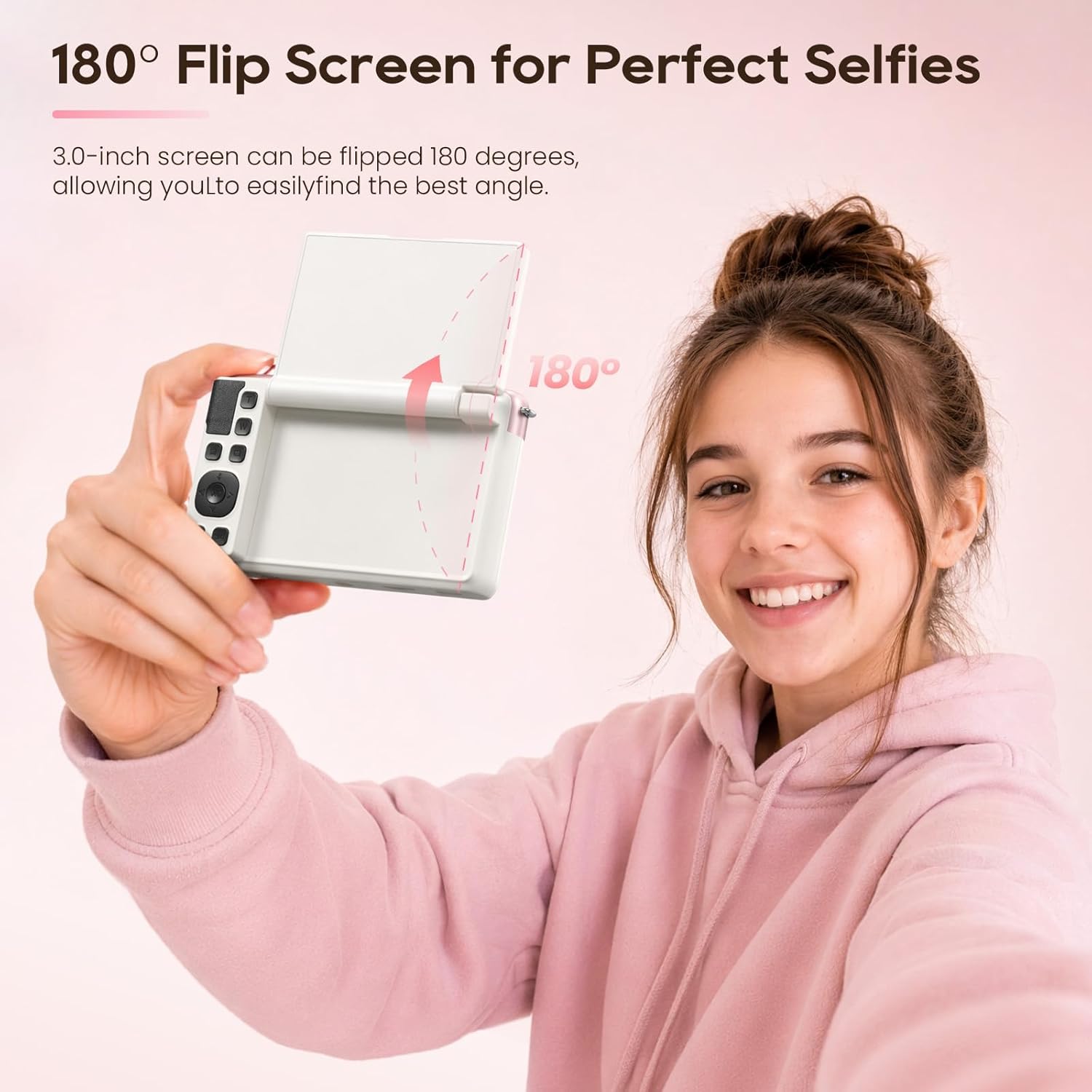 4K 75MP Autofocus WiFi Digital Vlogging Camera, 3'' 180° Flip Screen, 16X Zoom, 32GB TF Card for Kids Teens Beginners