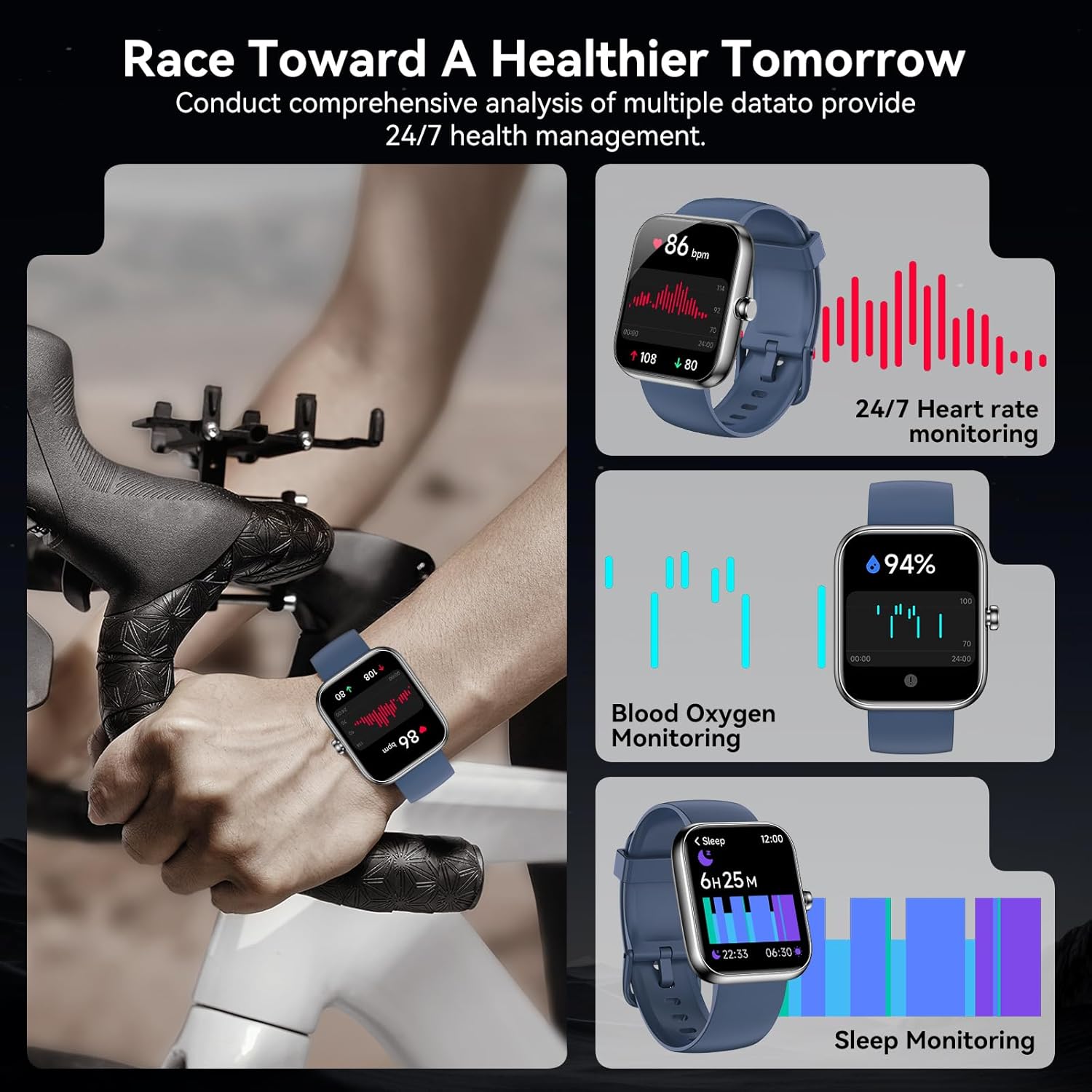 1.83" Full Touch Men Smart Watch, Alexa Built-in, Bluetooth Calling, IP68 Waterproof, 130+ Sport Modes, Heart Rate Sleep Tracker for Android iOS