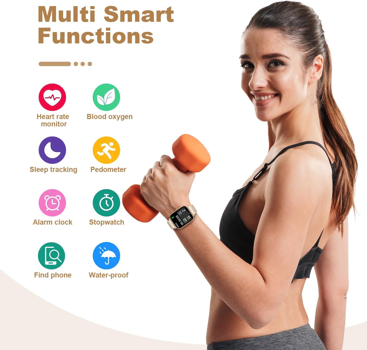 1.69" Full Touch Smart Watch, IP68 Waterproof, Heart Rate Sleep Fitness Tracker for Men Women iPhone Samsung Android