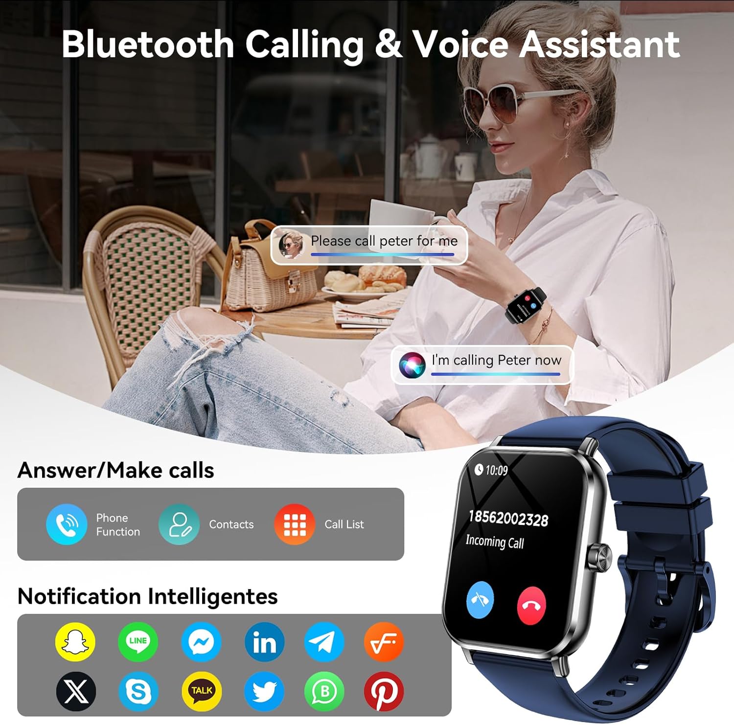 1.83" HD Smart Watch, Bluetooth Calling, 5ATM Waterproof, 130+ Sport Modes, Heart Rate Sleep Pedometer Fitness Tracker for Men Women Android iPhone