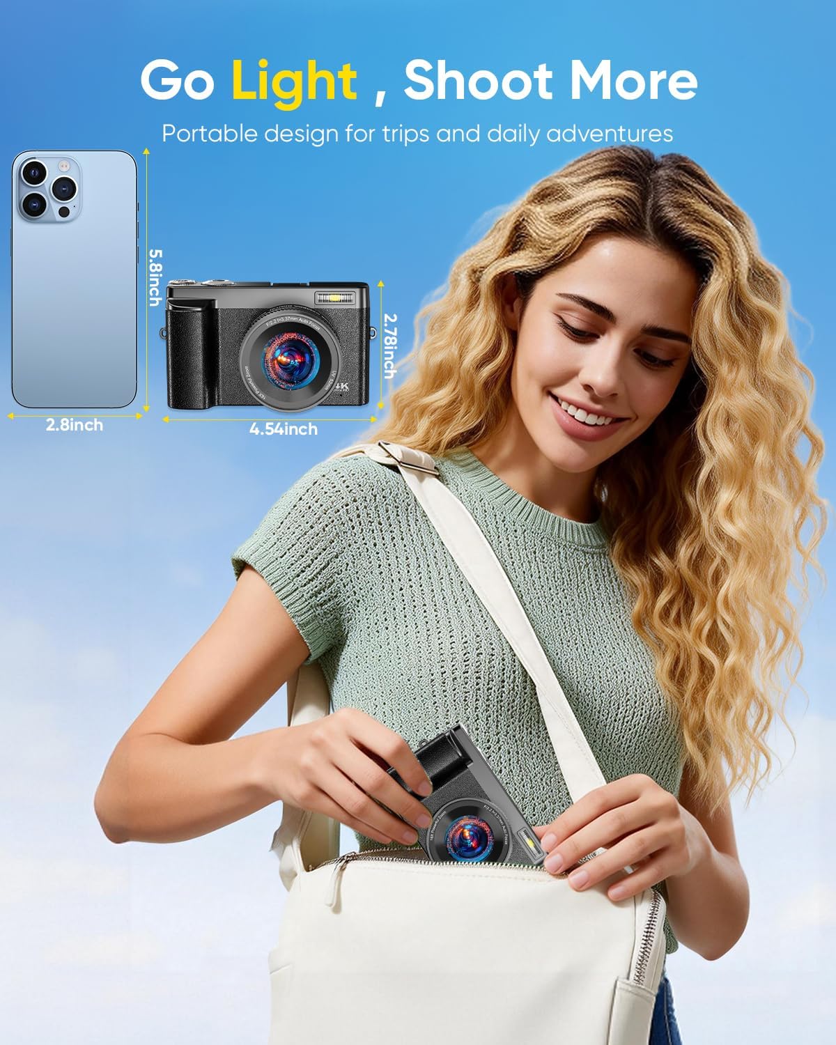 4K 64MP Autofocus Digital Camera, WiFi 180° Flip Screen, 16X Zoom Anti-Shake, Webcam Filters, 32GB Card 2 Batteries, Black Compact Vlogging Camera for Travel YouTube